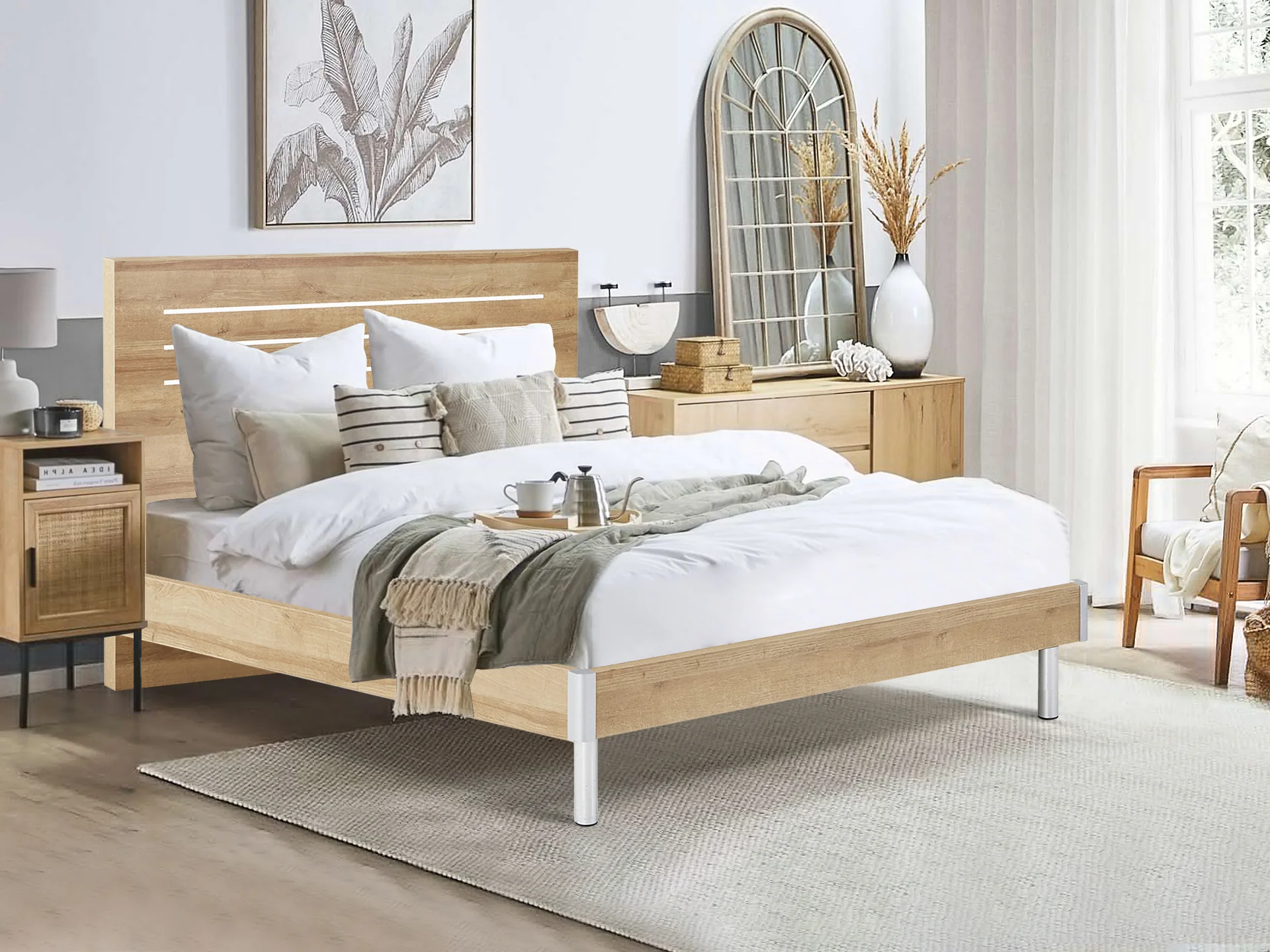 Makalu Queen Wooden Bed Frame - Oak - Image 2