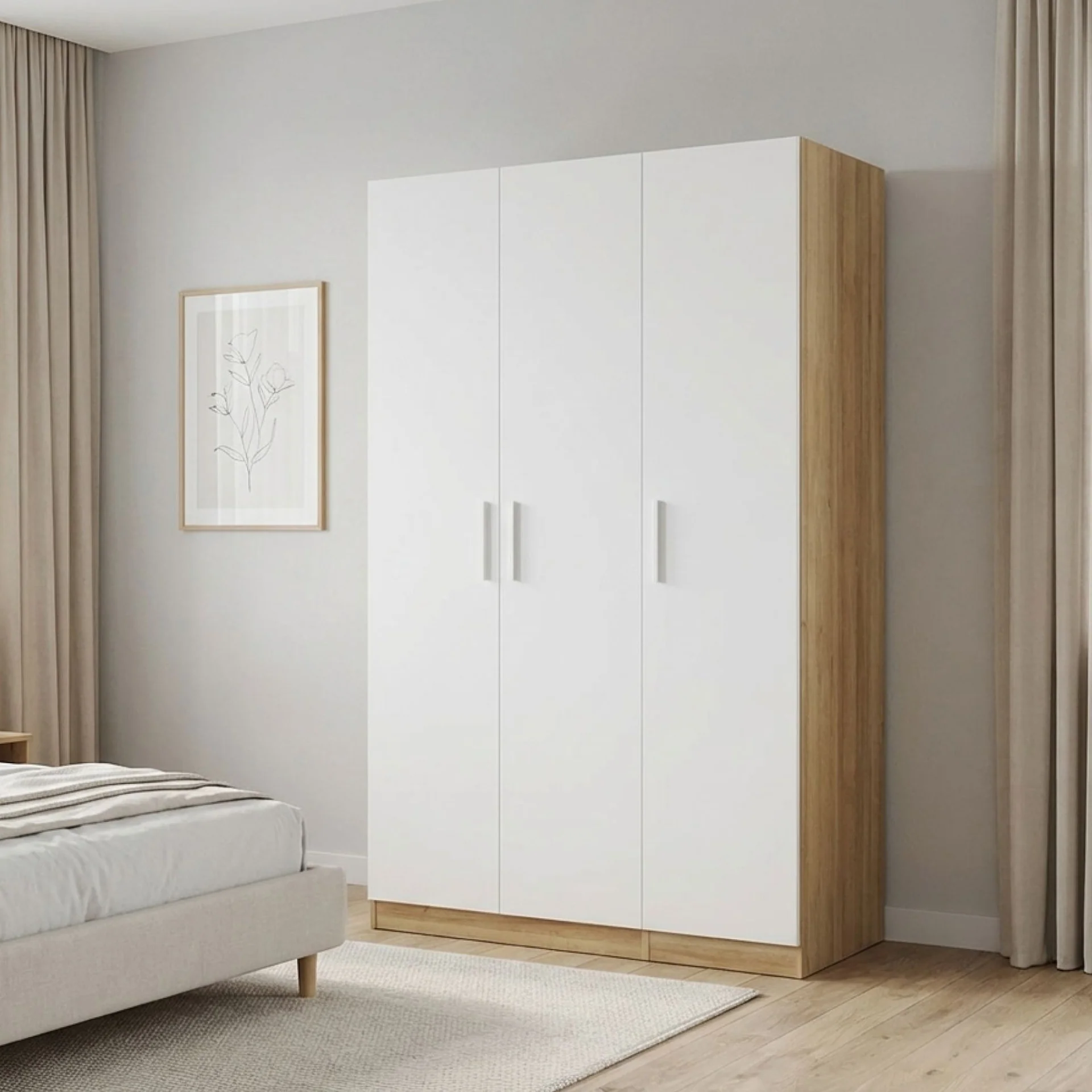 Makalu Wardrobe 3 Door Storage Shelves - Oak - Image 4