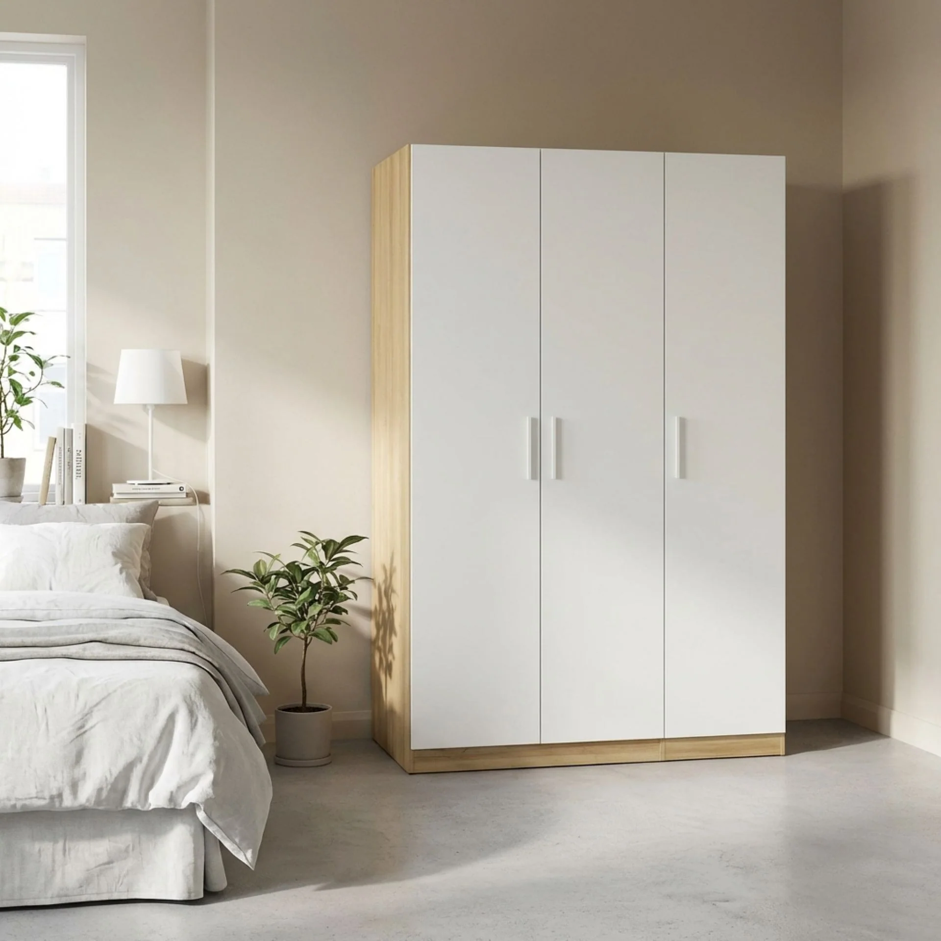 Makalu Wardrobe 3 Door Storage Shelves - Oak - Image 6