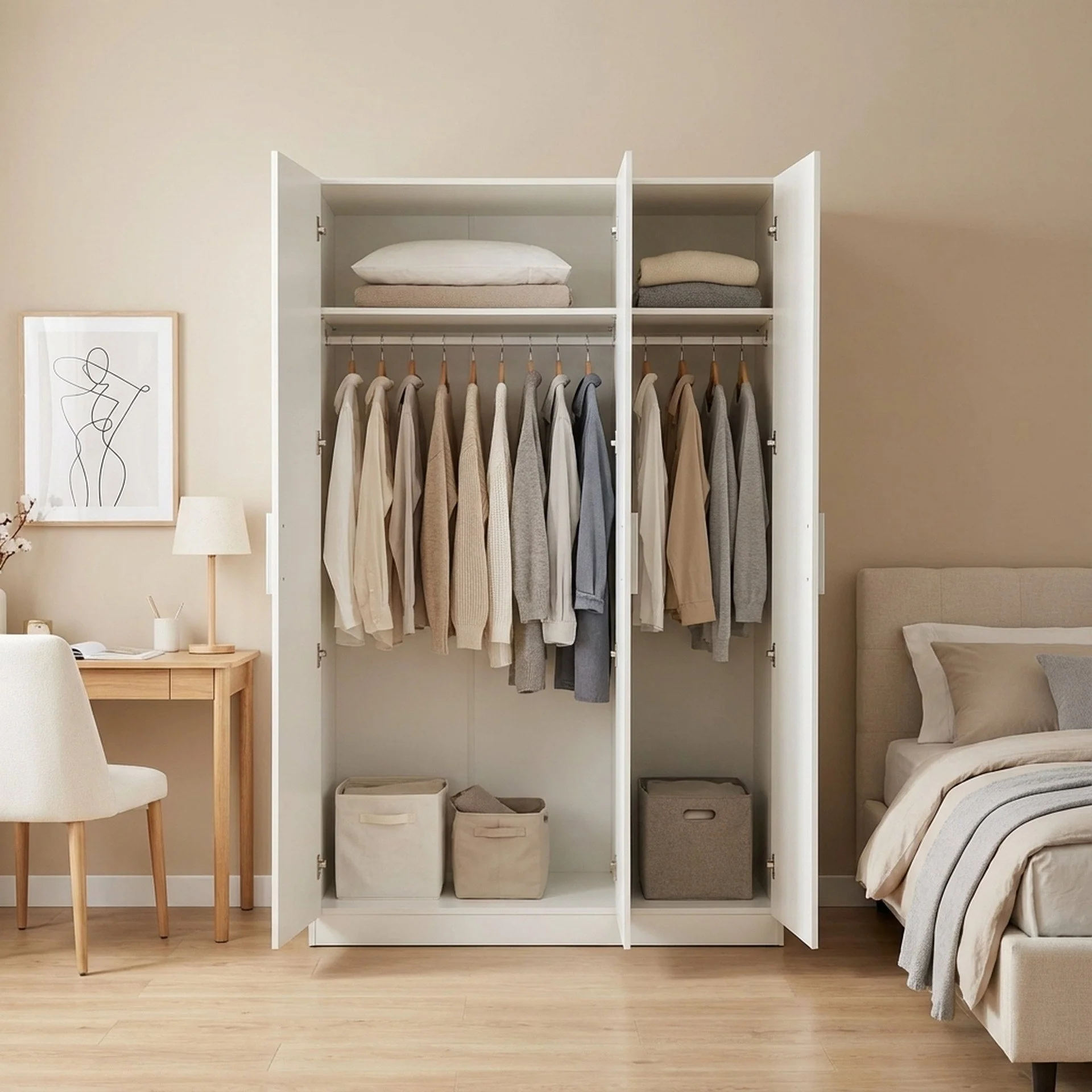 Makalu Wardrobe 3 Door Storage Shelves - White - Image 8