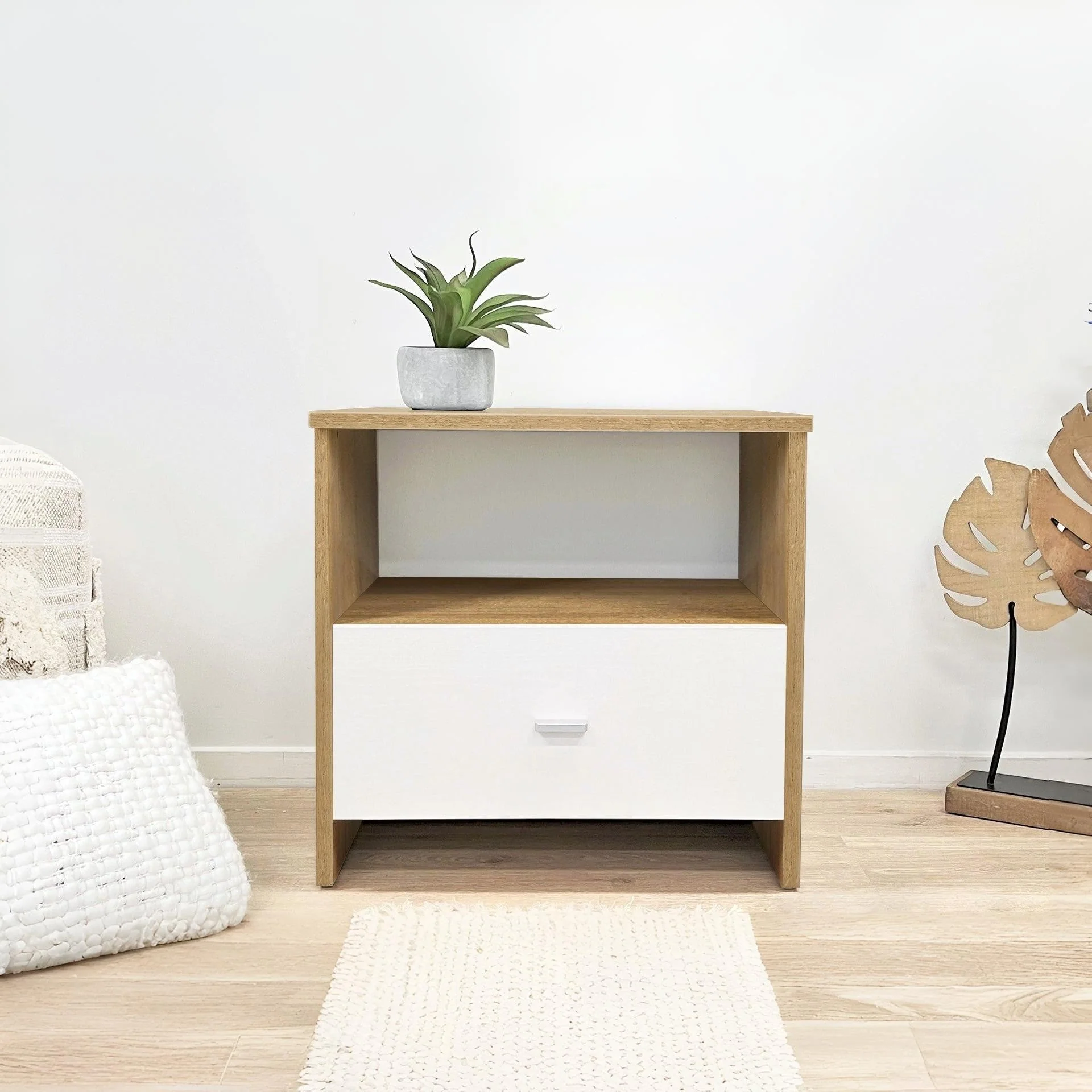 Makalu Wooden Bedside Table Nightstand - Oak - Image 11