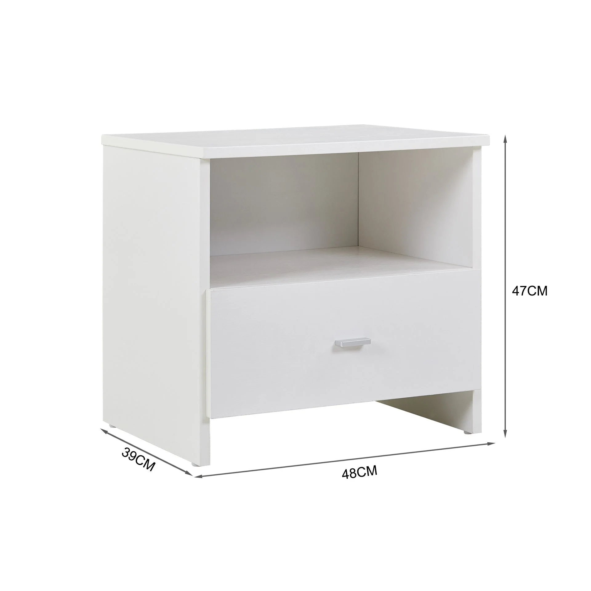 Makalu Wooden Bedside Table with 1 Drawer - White - Image 15