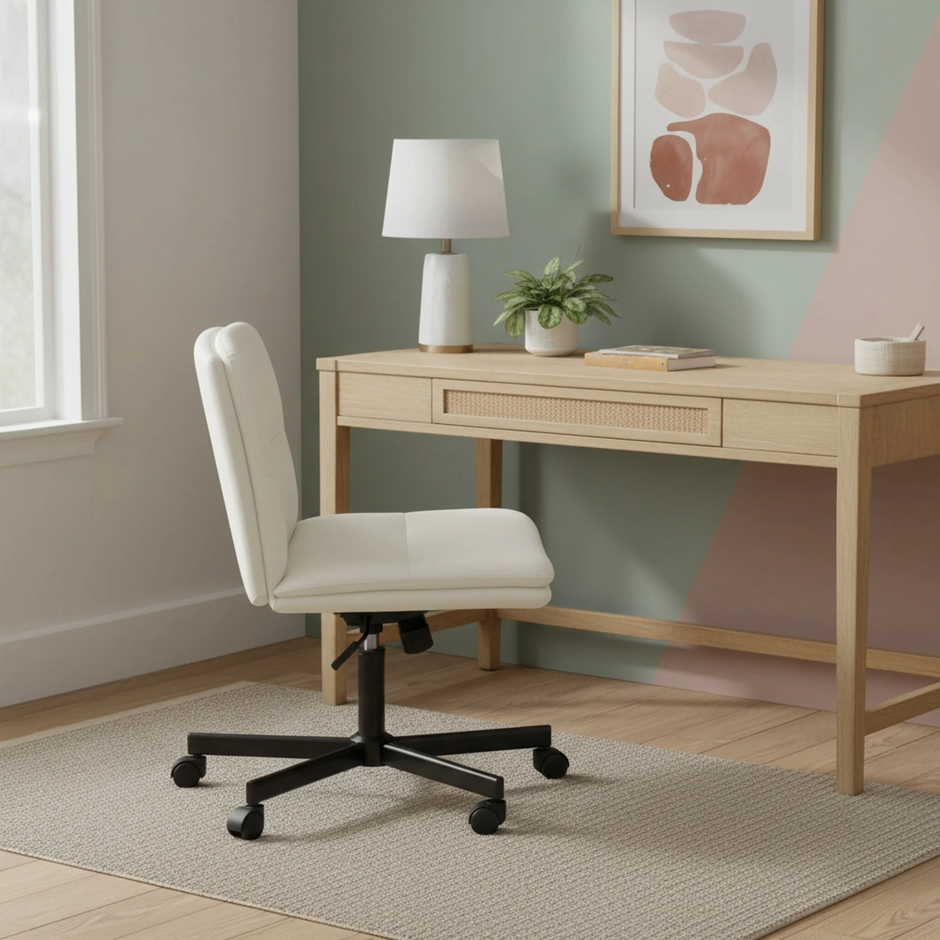 Malakai Cross Legged Office Chair - White - Image 2