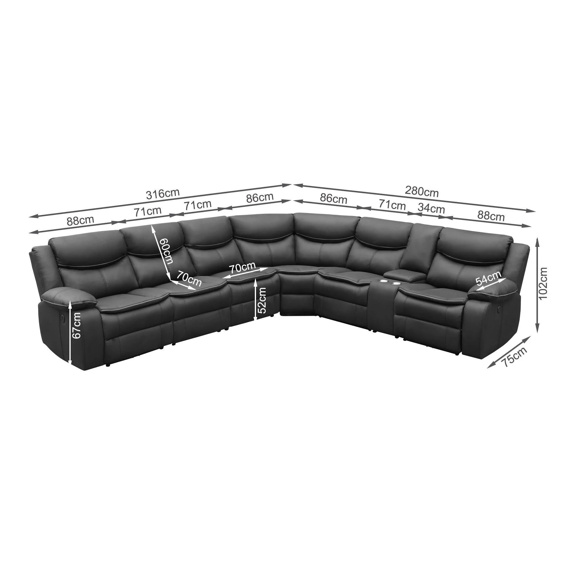 Mandan Electric Recliner Corner Sofa - Black - Image 18