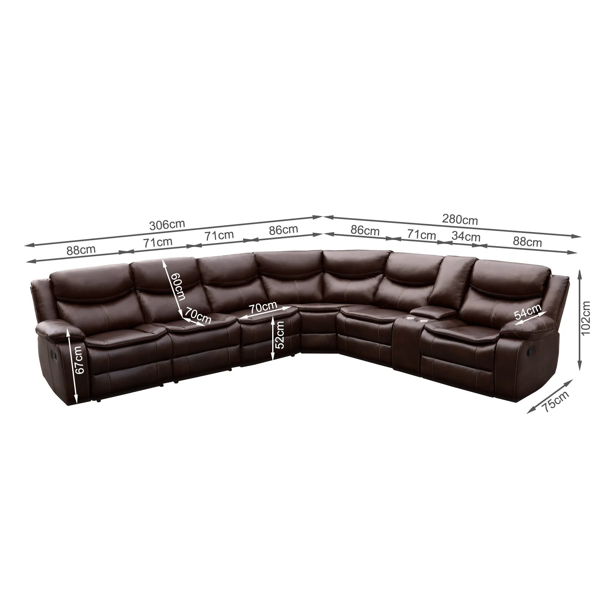 Mandan Manual Recliner Corner Sofa - Brown - Image 16