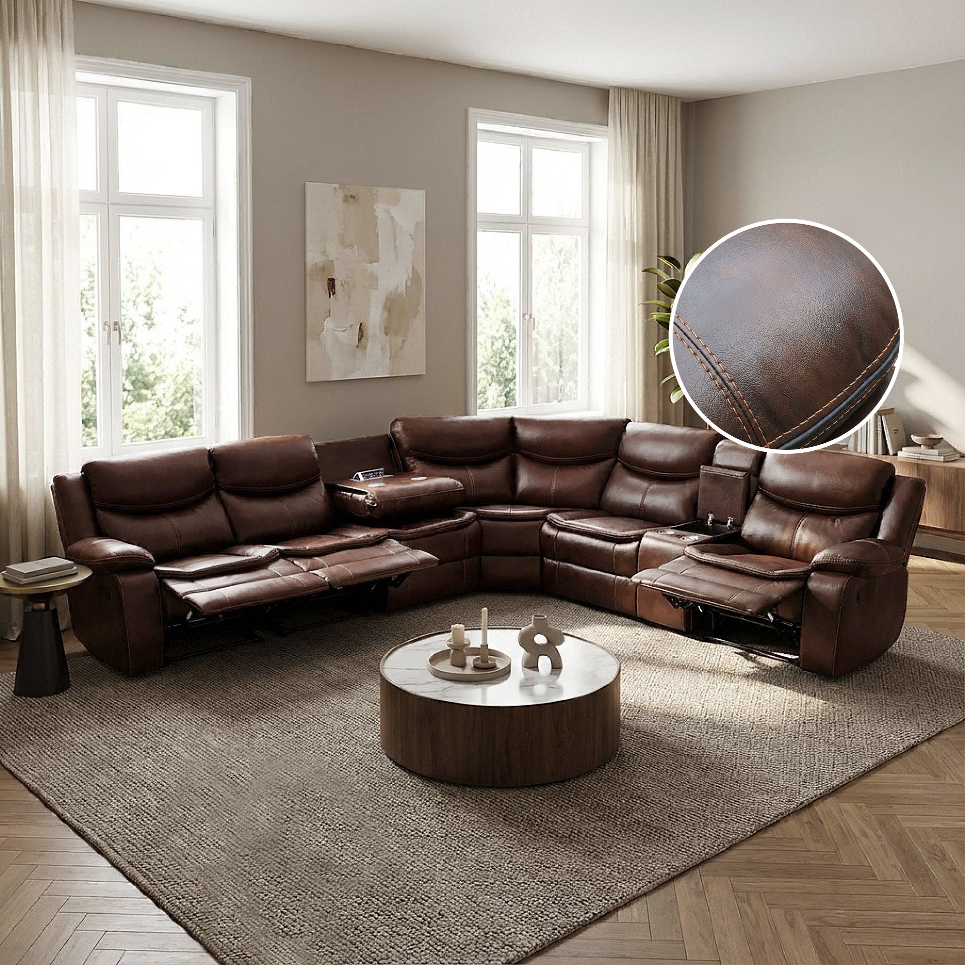 Mandan Manual Recliner Corner Sofa - Brown - Image 2