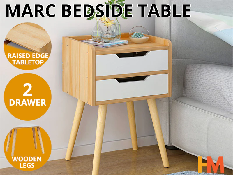 MARC Bedside Table Nightstand - Oak - Image 2