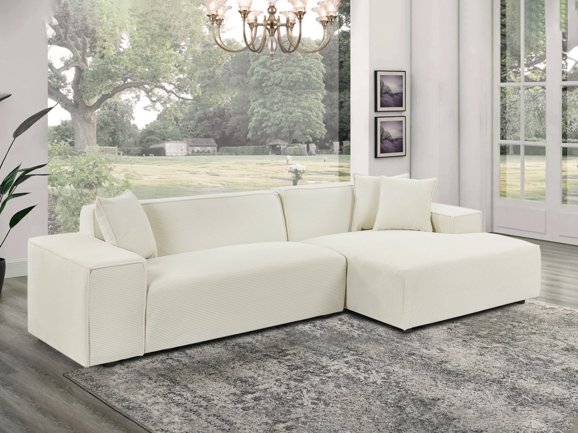 Marco 3 Seater Sofa with Right Facing Chaise - Pearl - Image 2