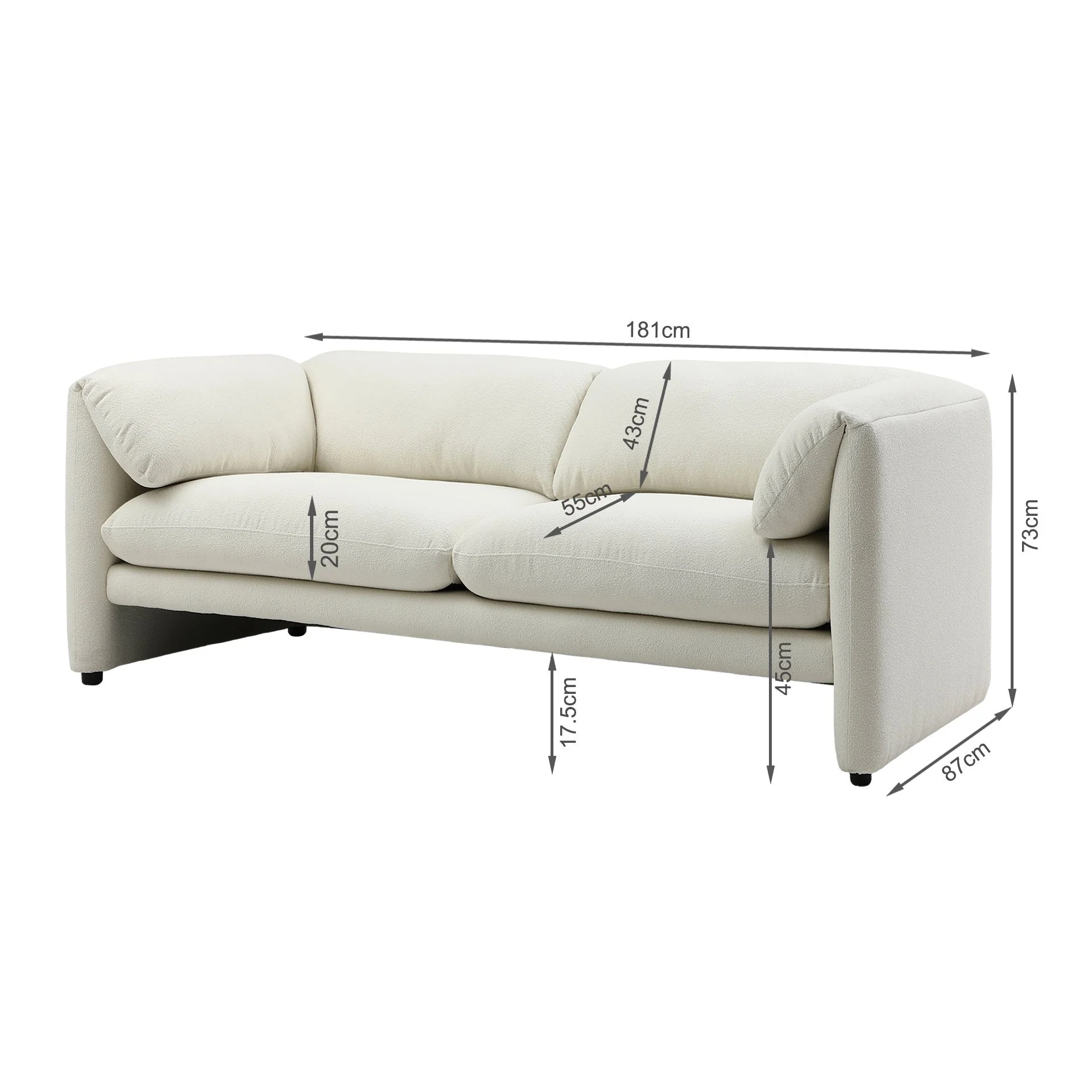Marion Boucle 2 Seater Sofa - Cream - Image 12