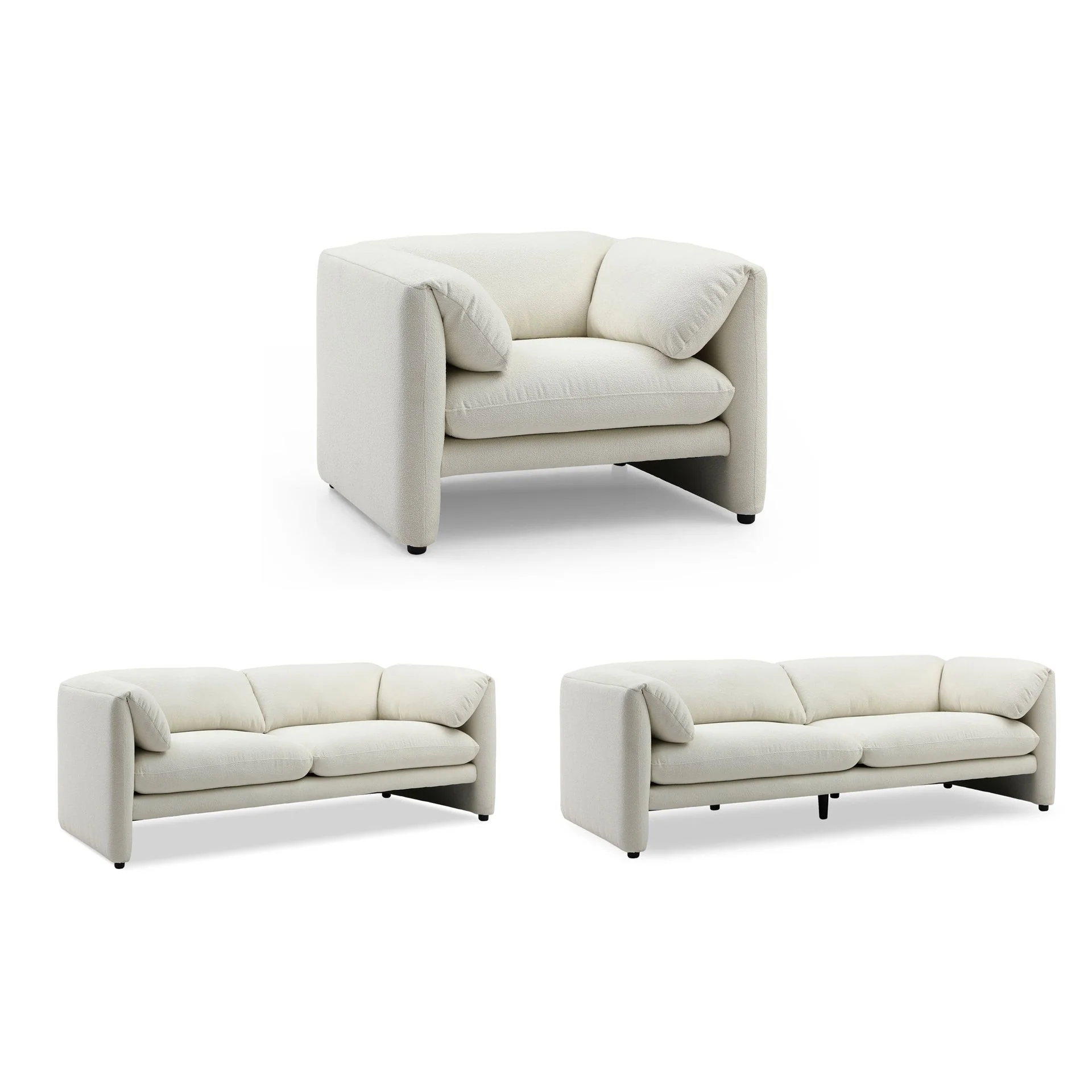 Marion 3 Piece Sofa Set - Cream - Image 2