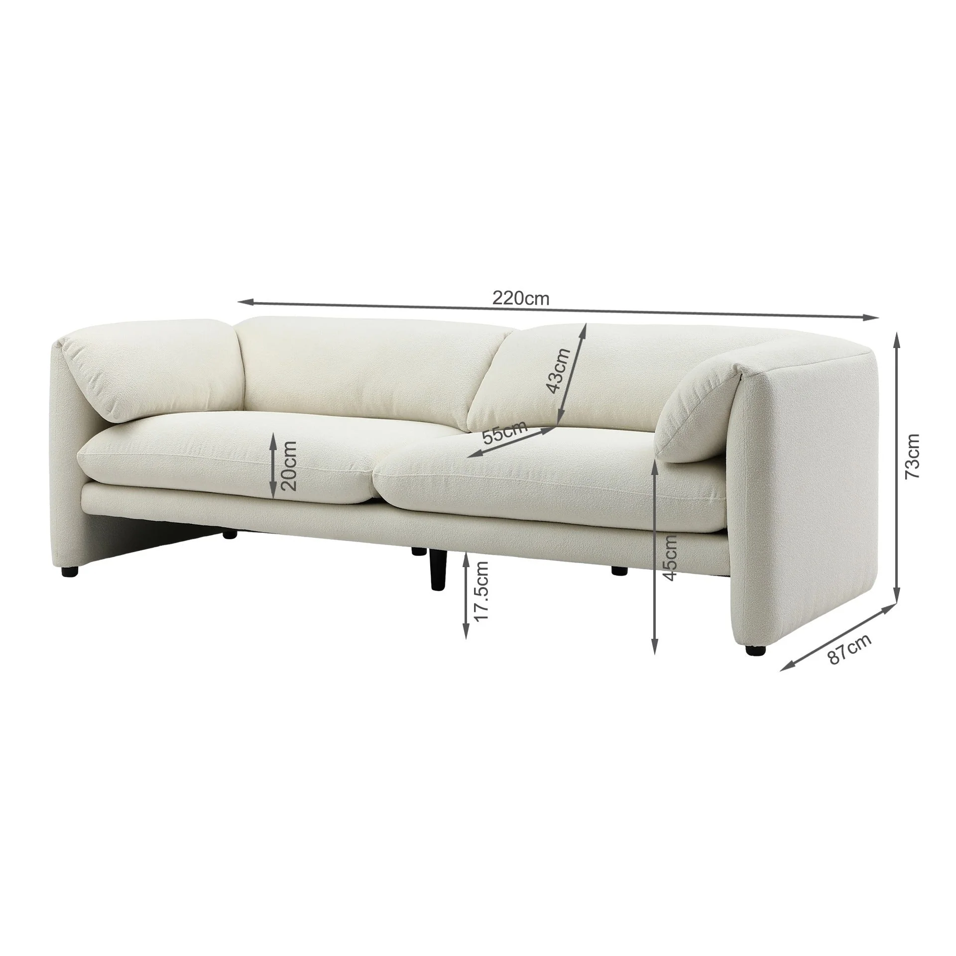 Marion Boucle 3 Seater Sofa - Cream - Image 13