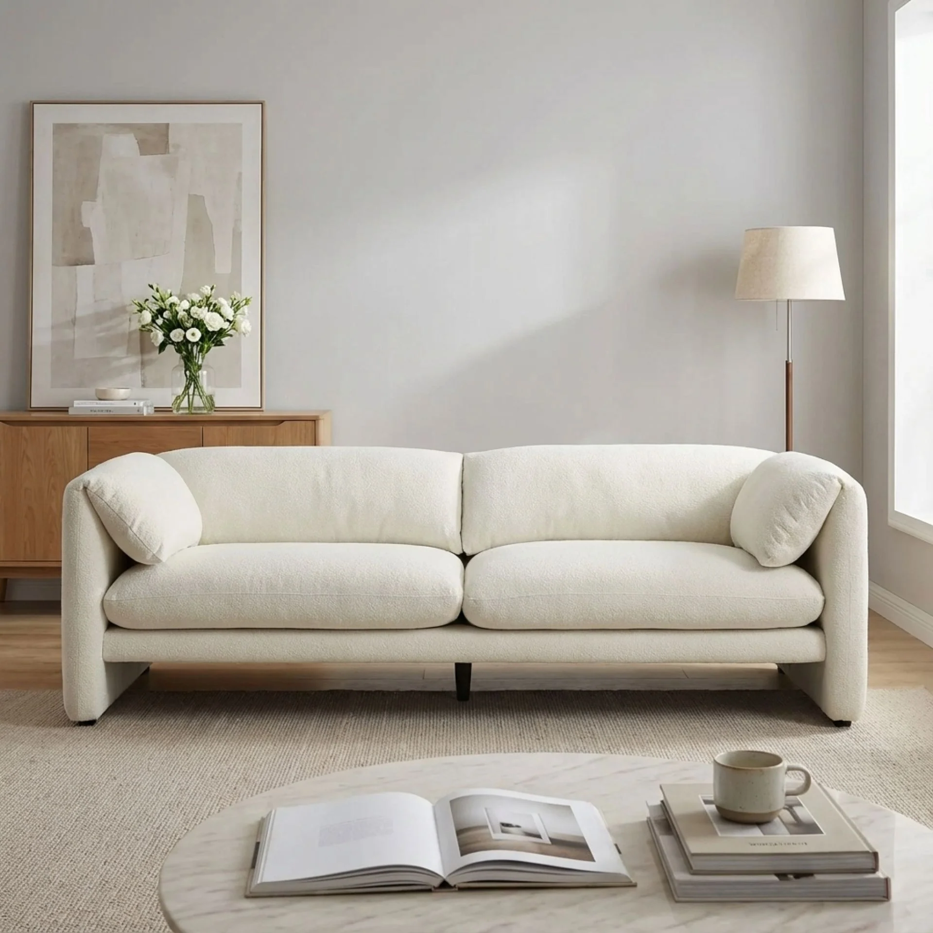 Marion Boucle 3 Seater Sofa - Cream - Image 3