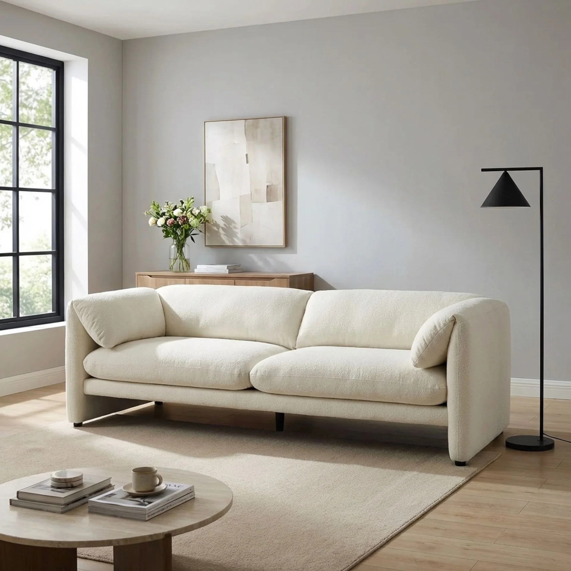 Marion Boucle 3 Seater Sofa - Cream - Image 4