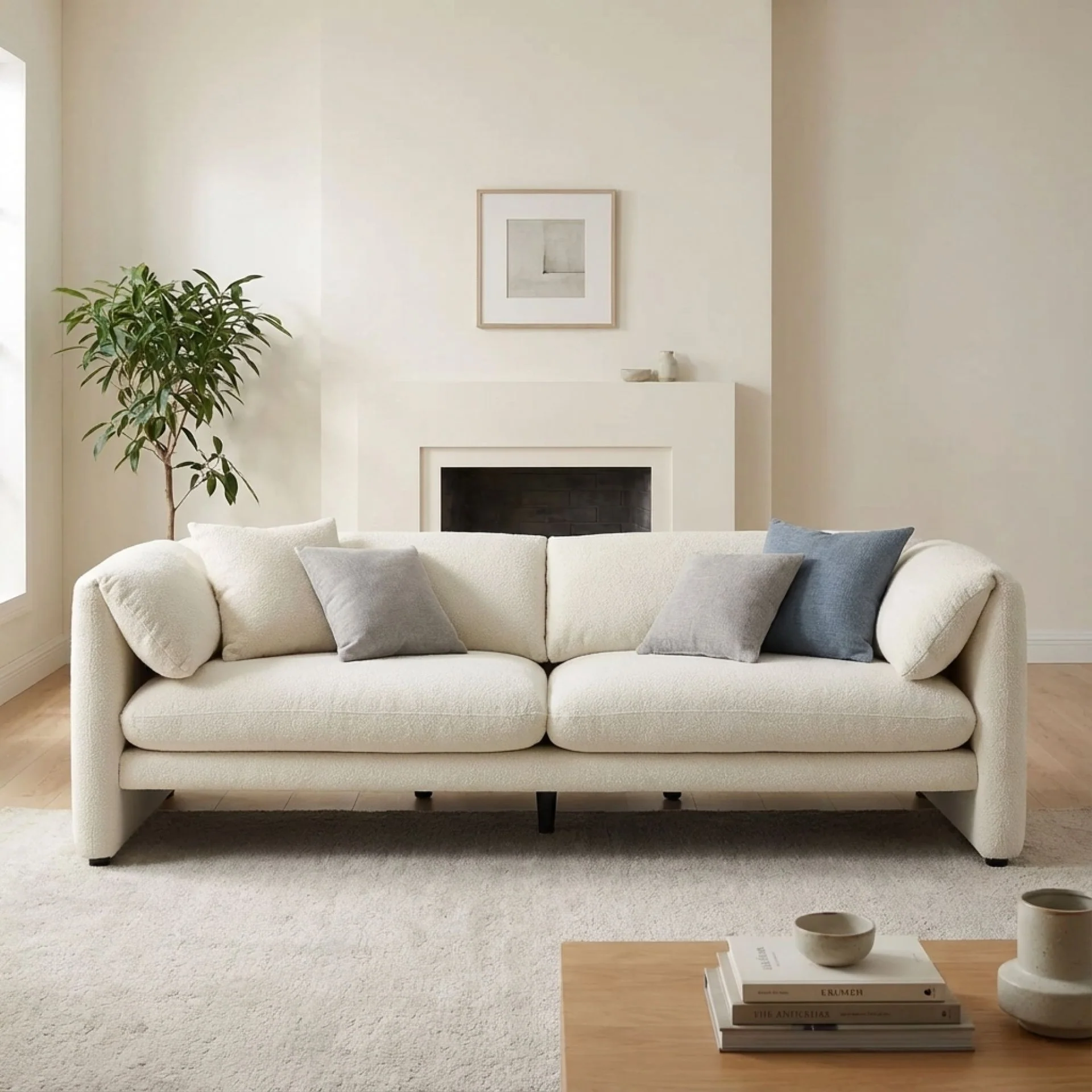 Marion Boucle 3 Seater Sofa - Cream - Image 5
