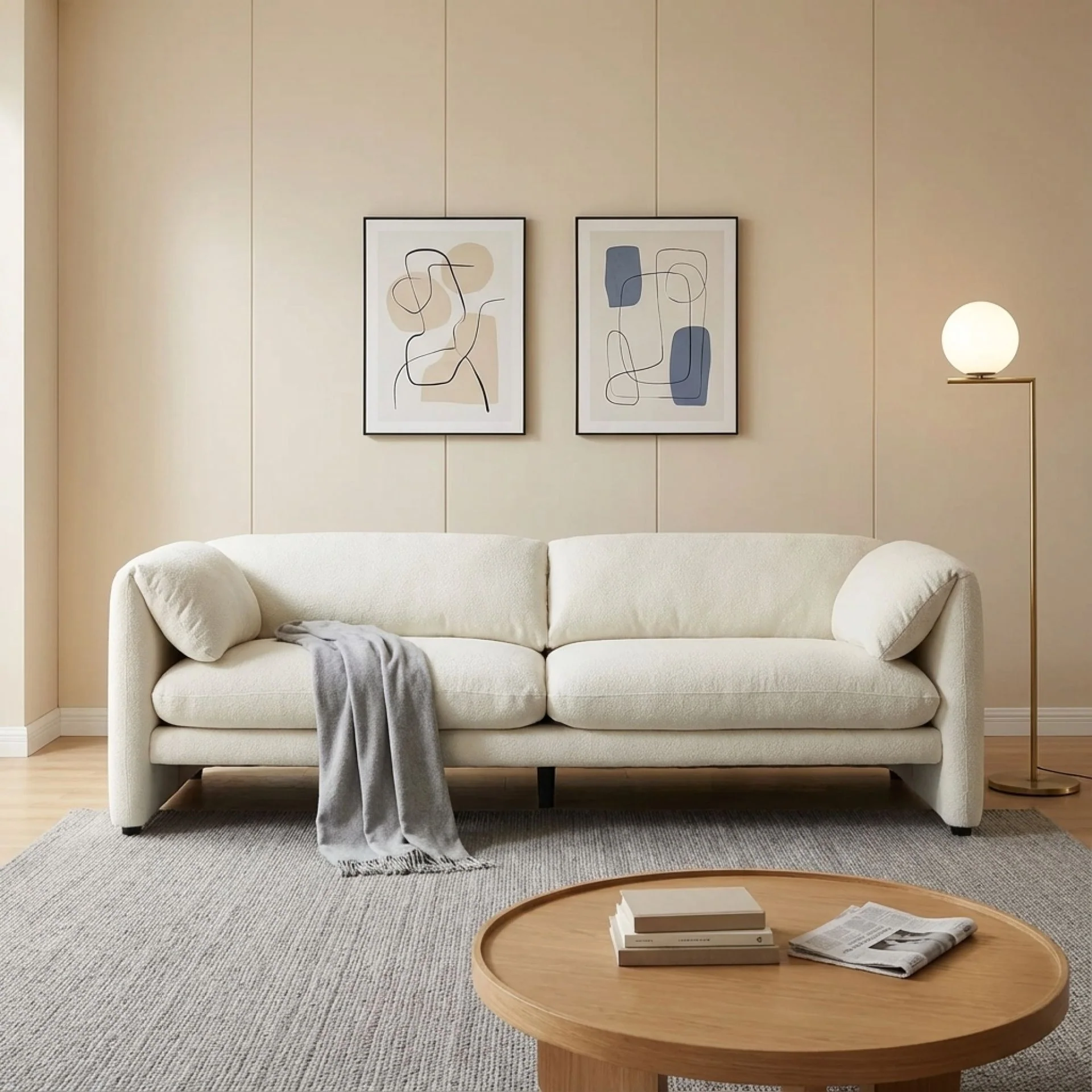 Marion Boucle 3 Seater Sofa - Cream - Image 6