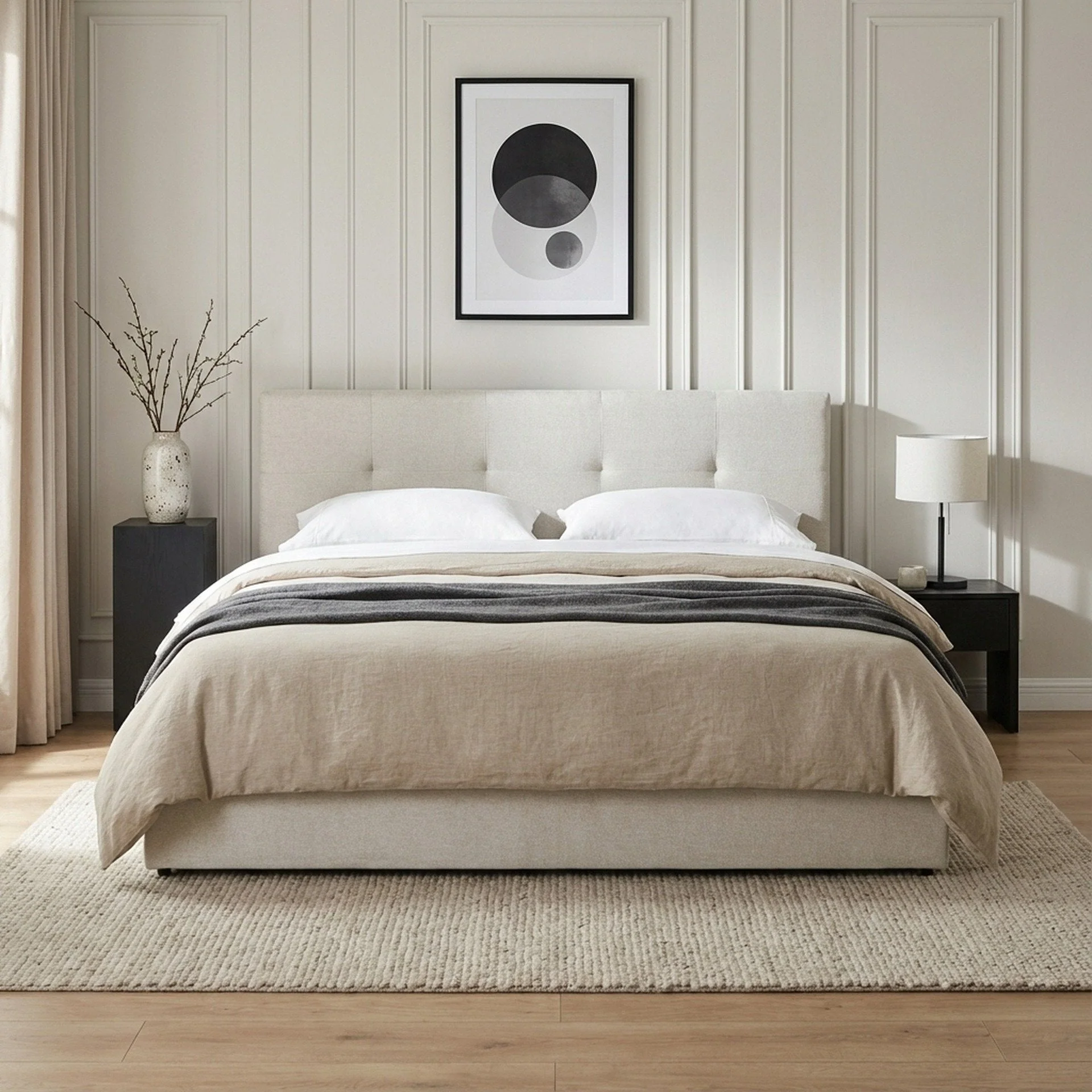 Maro Queen Gas Lift Bed Frame - Linen Beige - Image 3