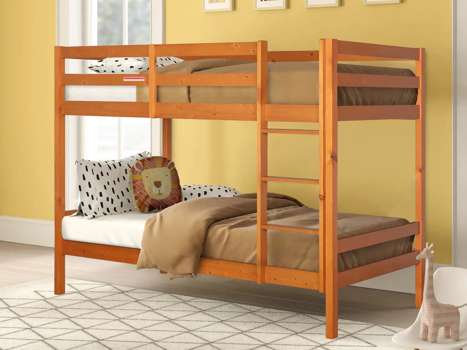 Maroon Single Wooden Bunk Bed Frame - Oak - Image 8