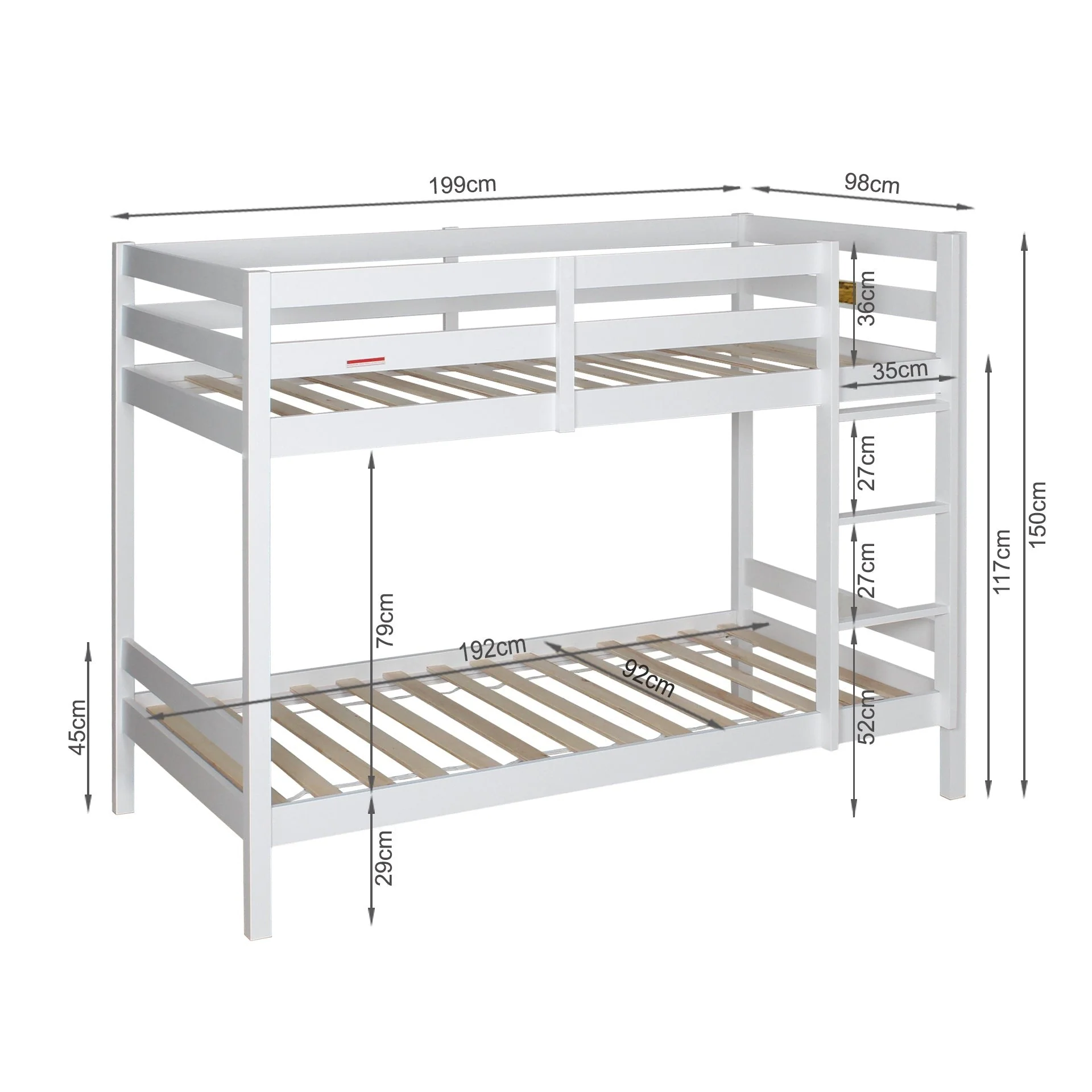 Maroon Single Wooden Bunk Bed Frame - White - Image 7