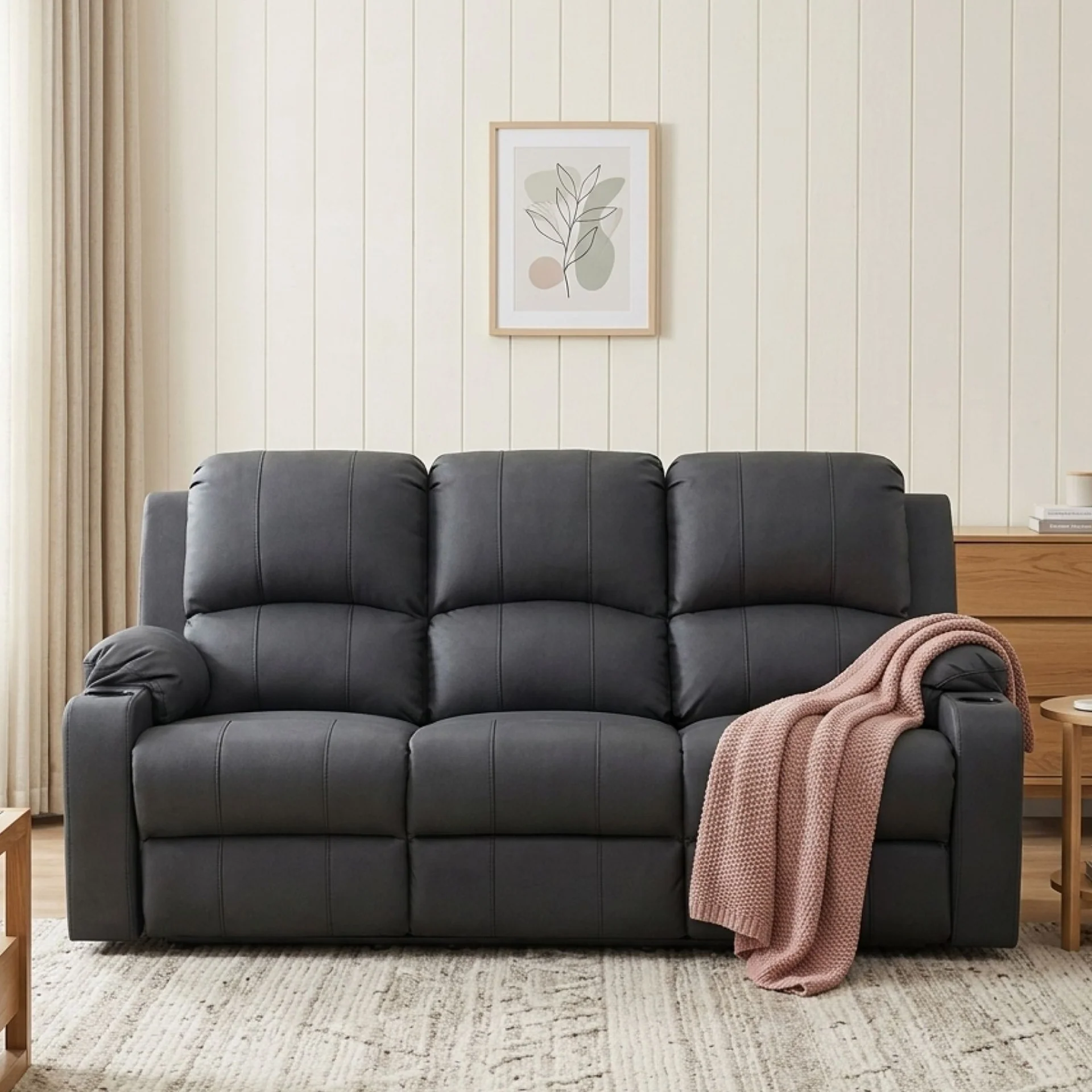 Marton Electric 3 Seater Recliner Sofa - Black - Image 3