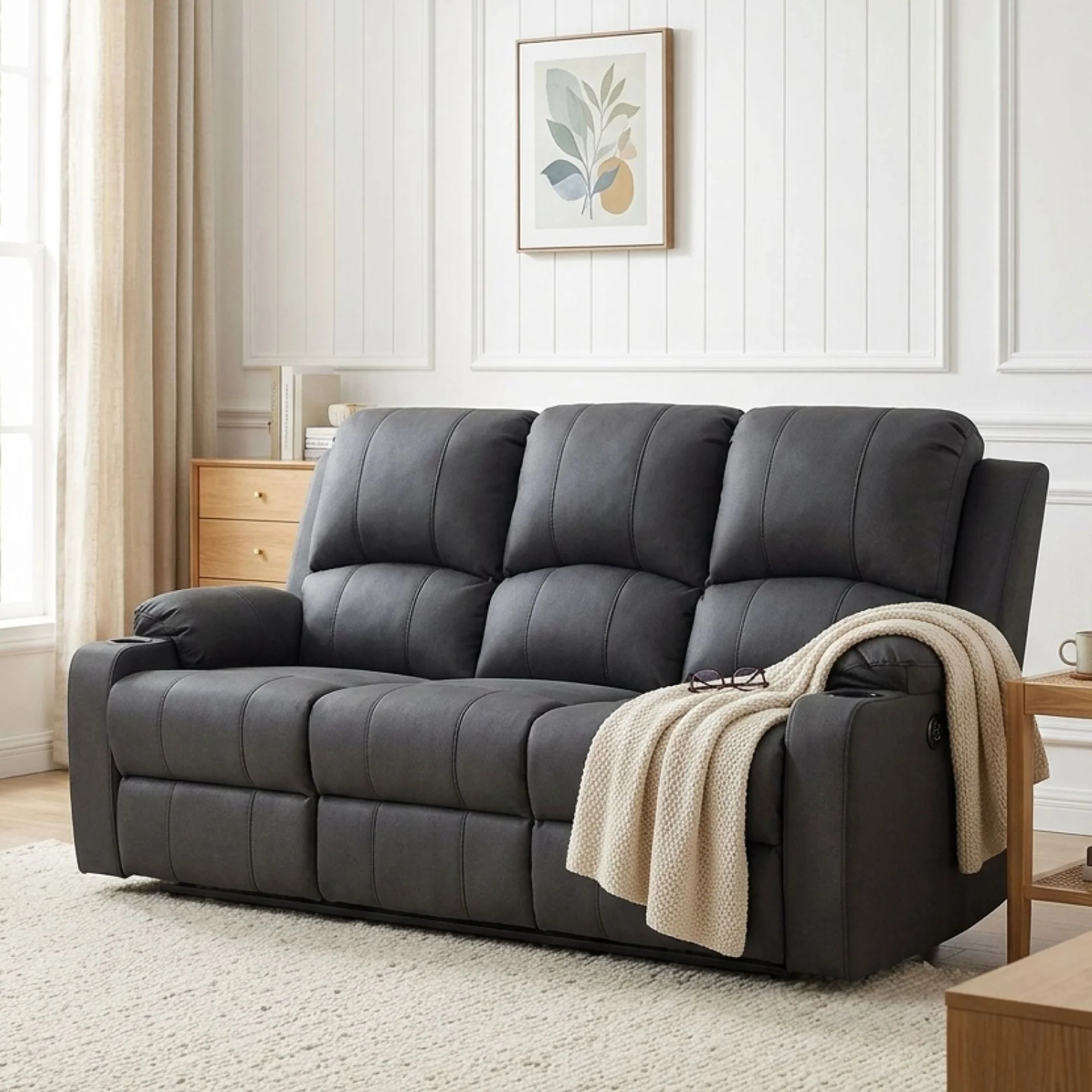 Marton Electric 3 Seater Recliner Sofa - Black - Image 4