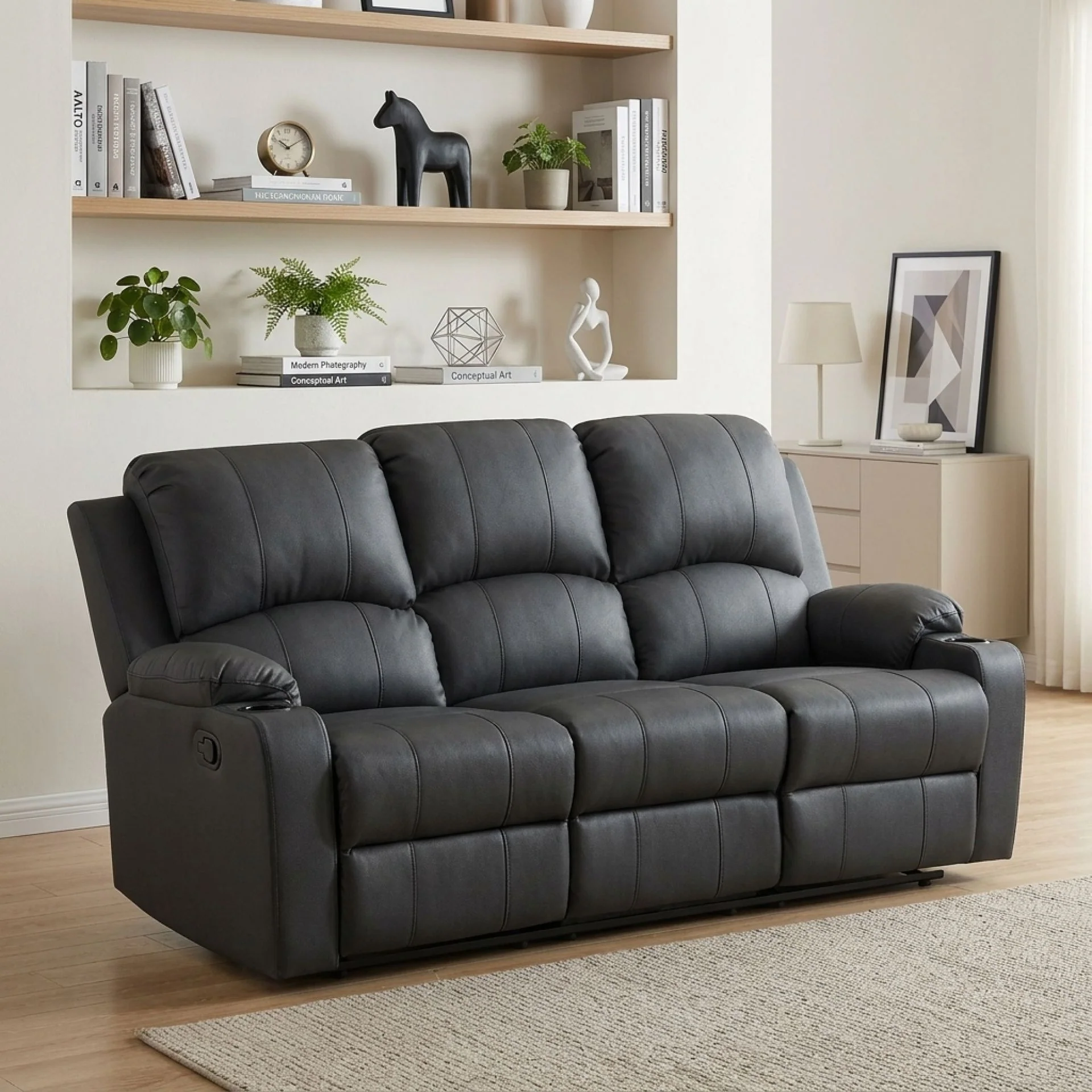 Marton Electric 3 Seater Recliner Sofa - Black - Image 6