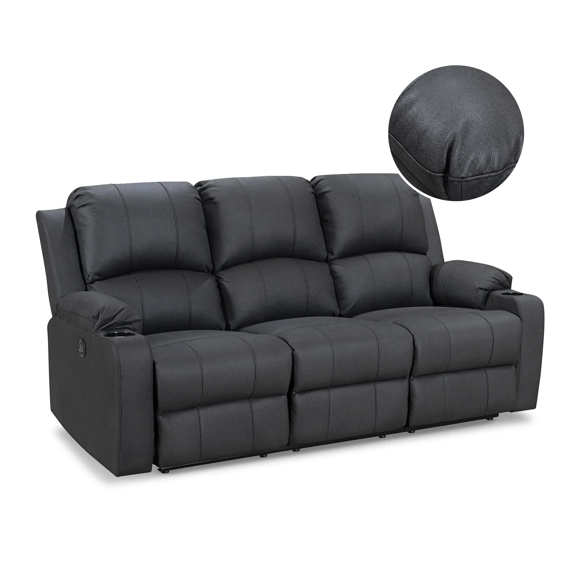 Marton Electric 3 Seater Recliner Sofa - Black - Image 9