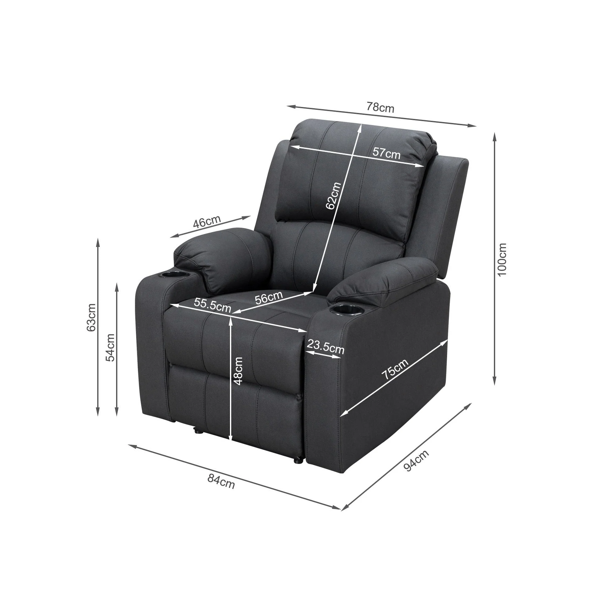 Marton Manual Recliner Chair - Black - Image 14