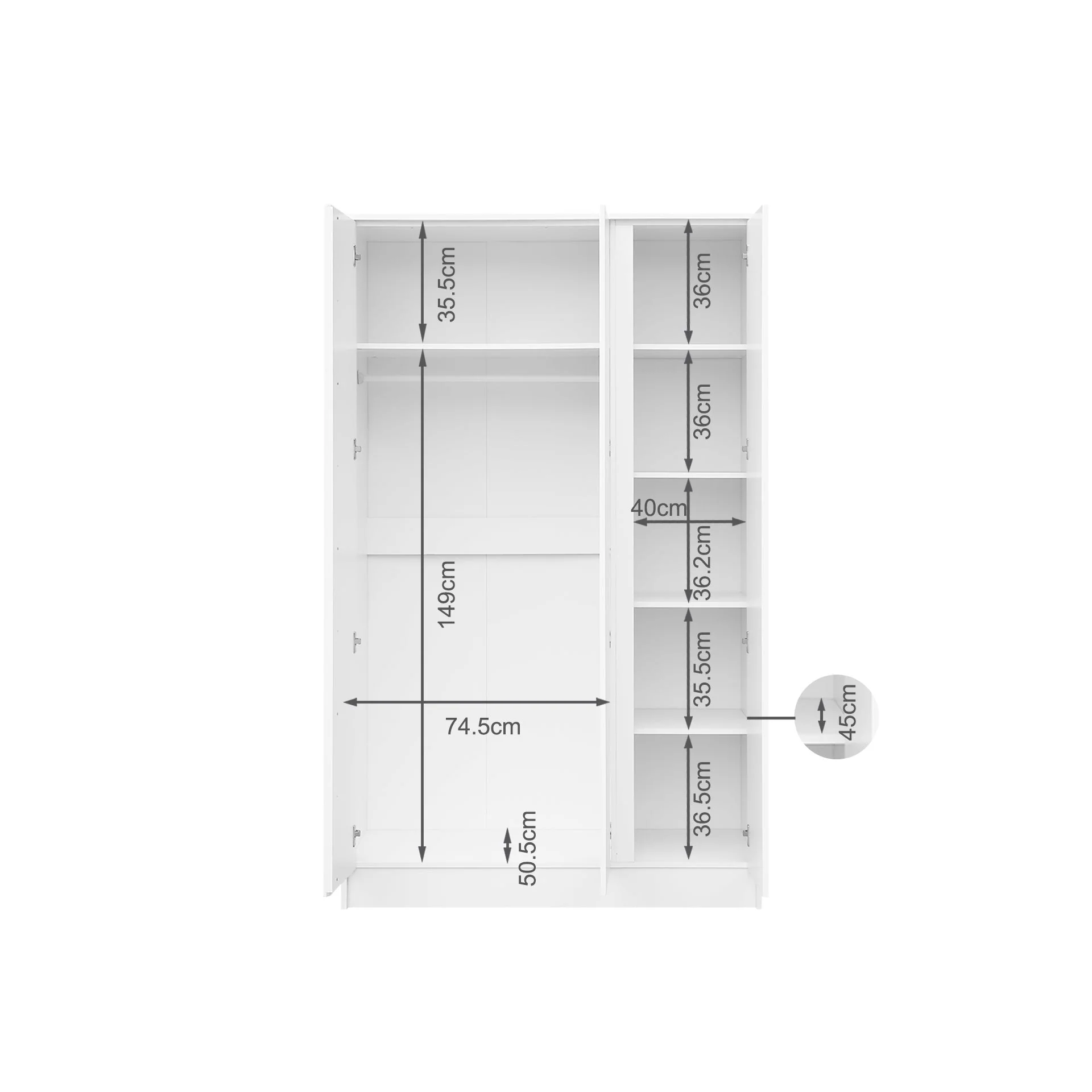 Mason 3 Door Wardrobe - White - Image 12