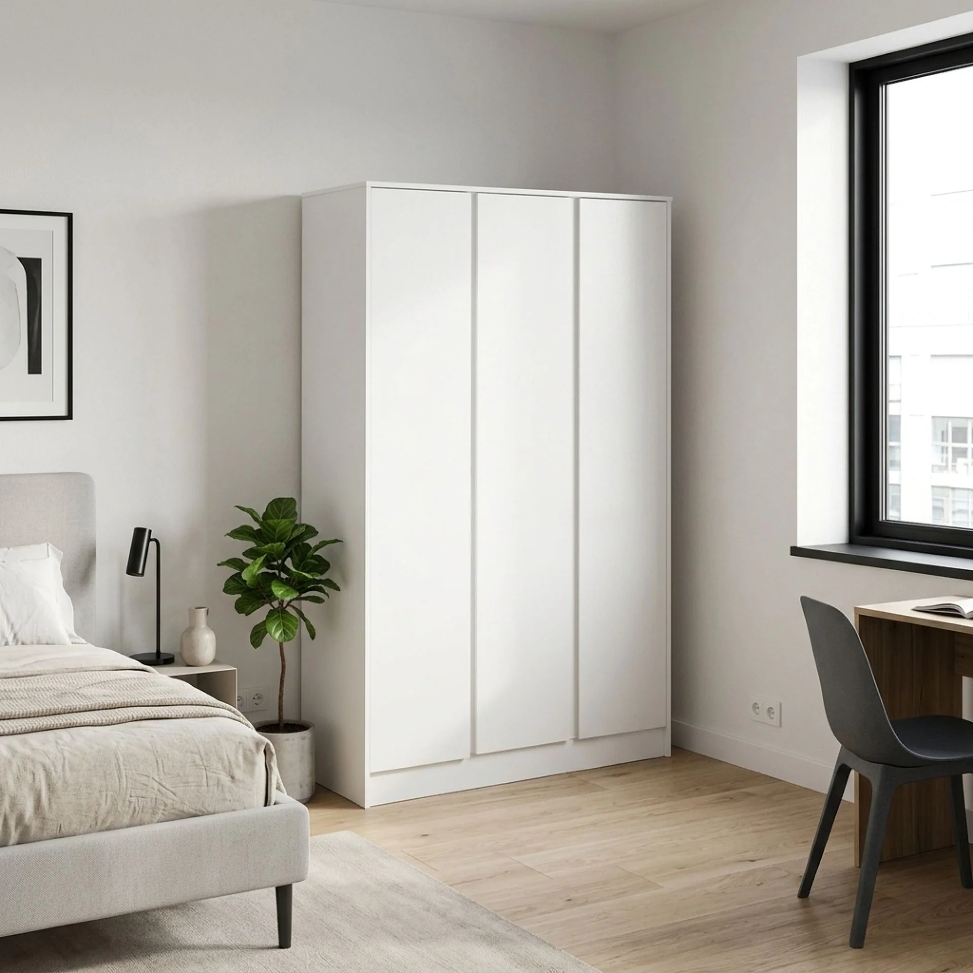 Mason 3 Door Wardrobe - White - Image 4