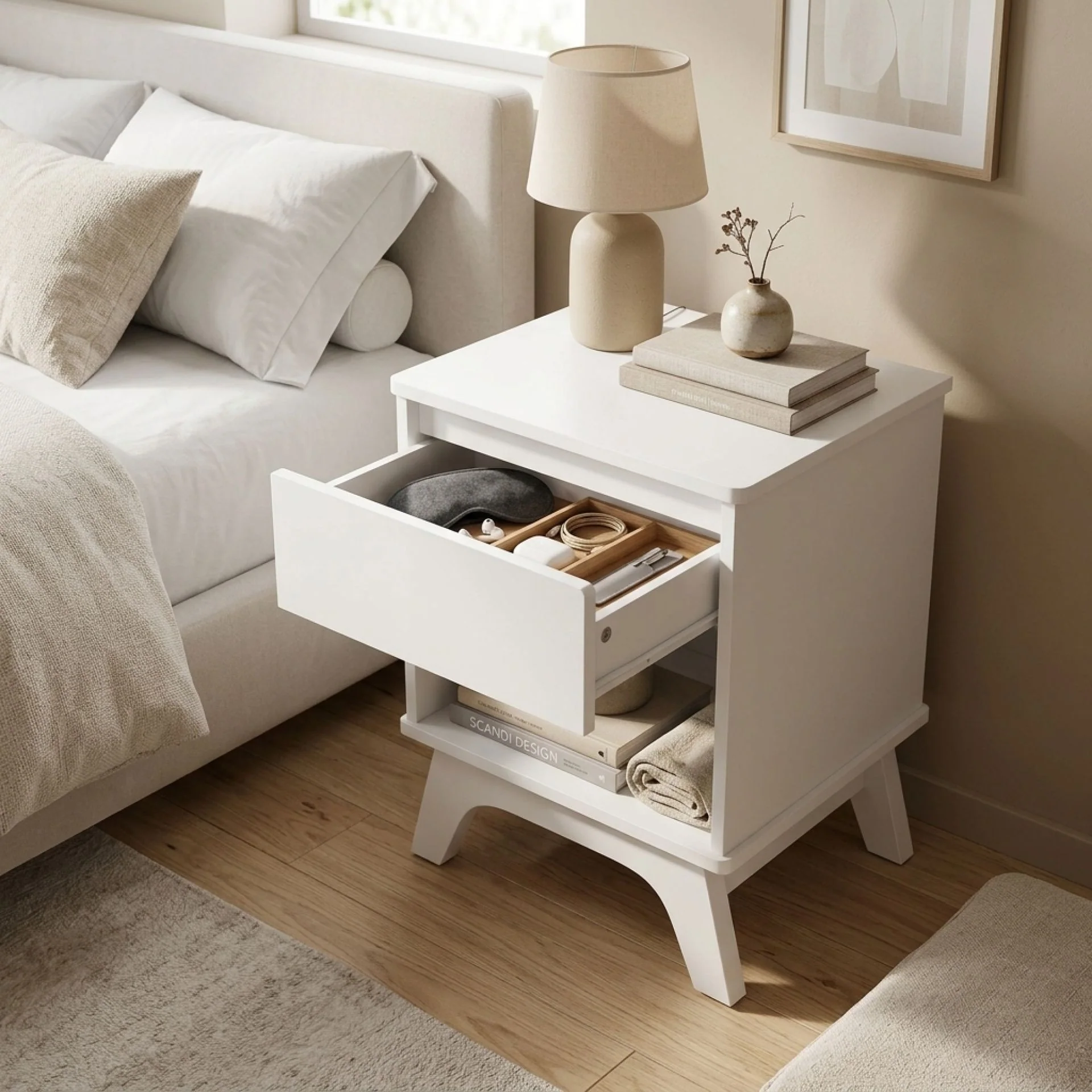 Mason Bedside Table - White - Image 2