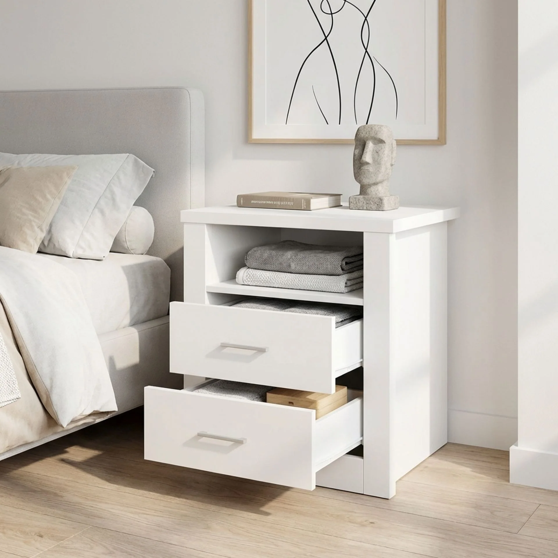 Mateo Wooden Bedside Table - White - Image 2