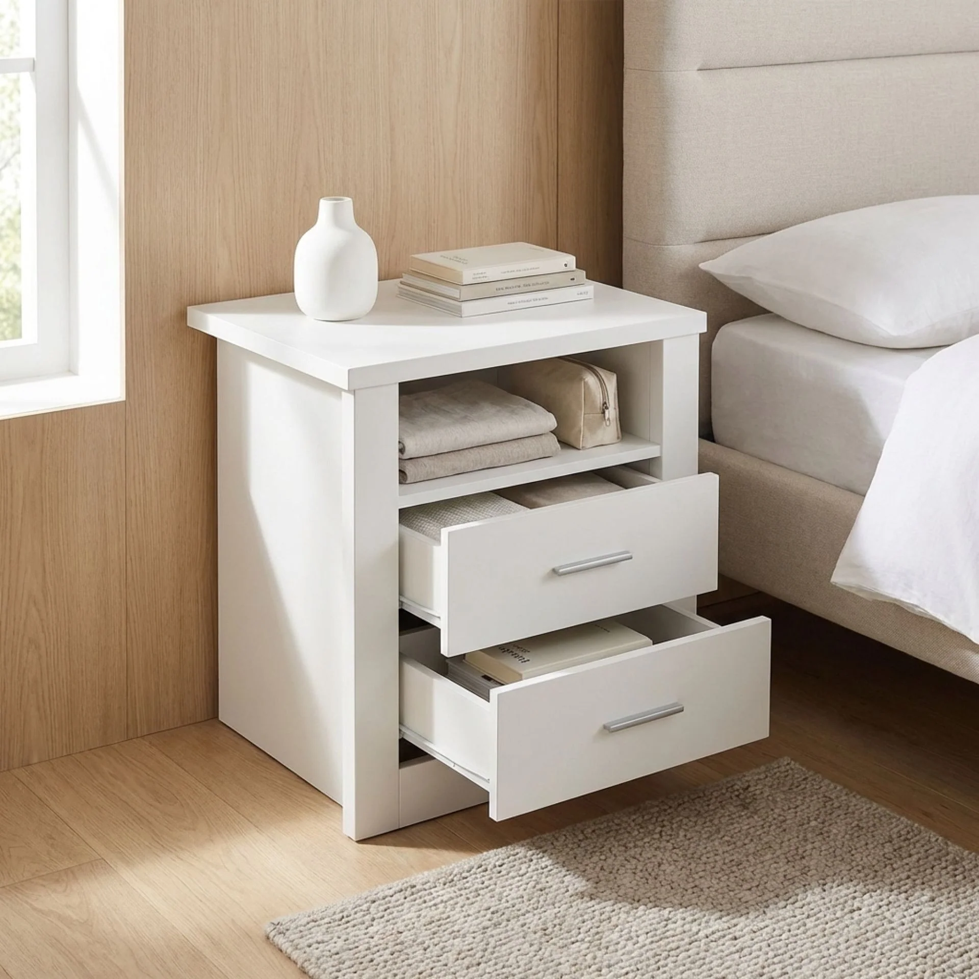 Mateo Wooden Bedside Table - White - Image 5