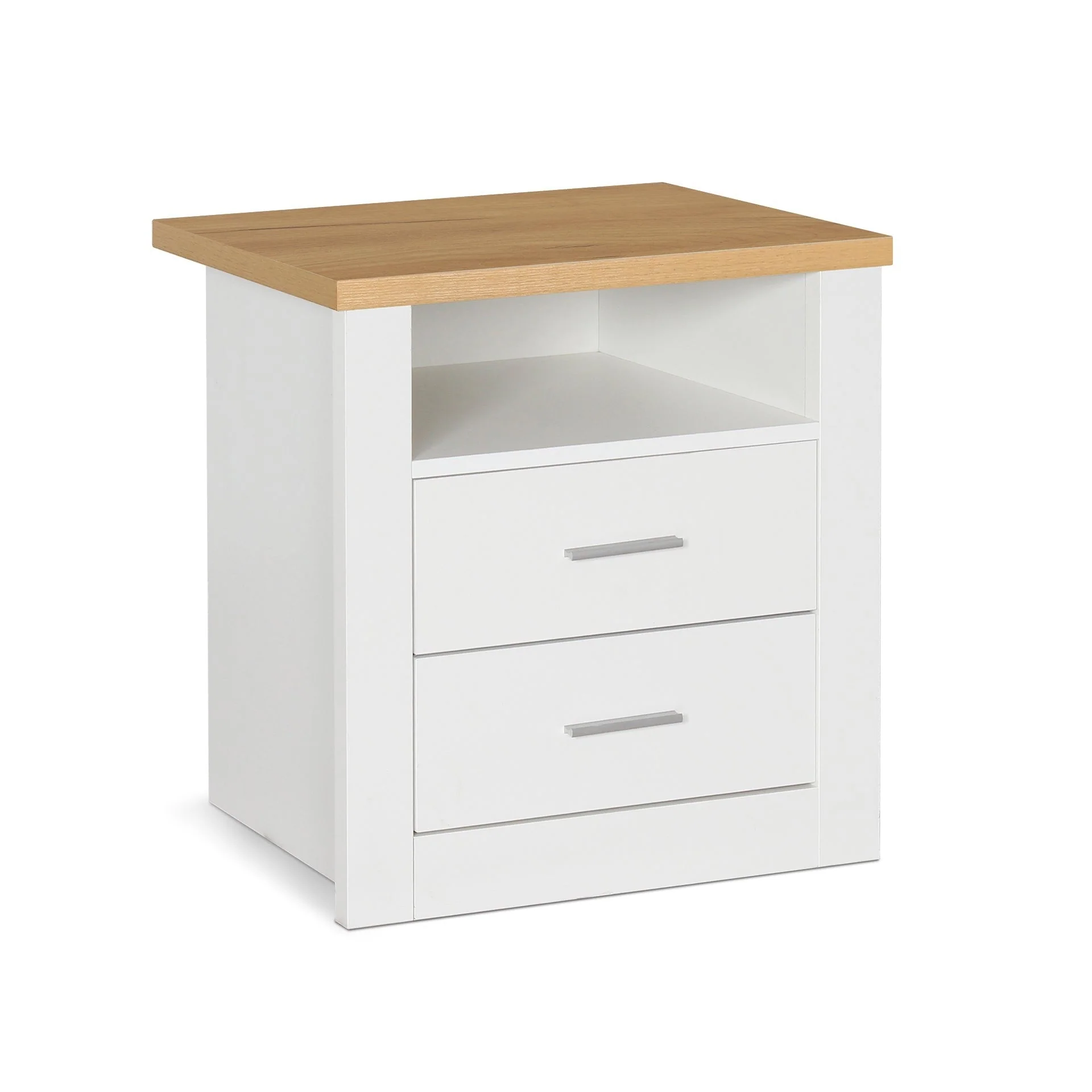 Mateo Wooden Bedside Table - White + Oak - Image 7