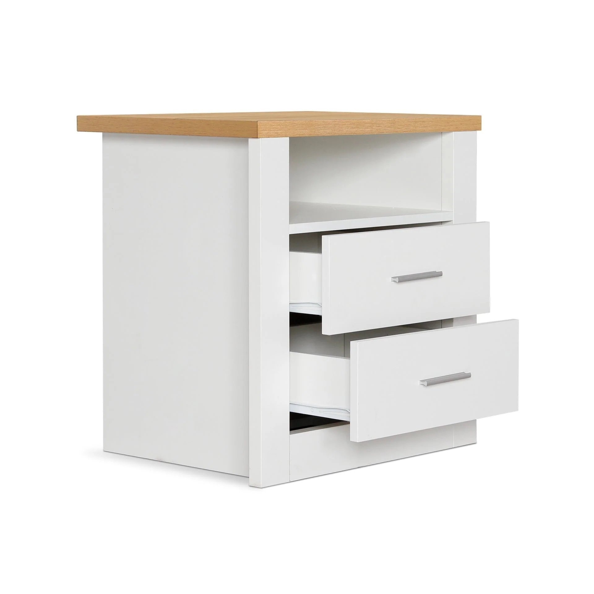 Mateo Wooden Bedside Table - White + Oak - Image 9