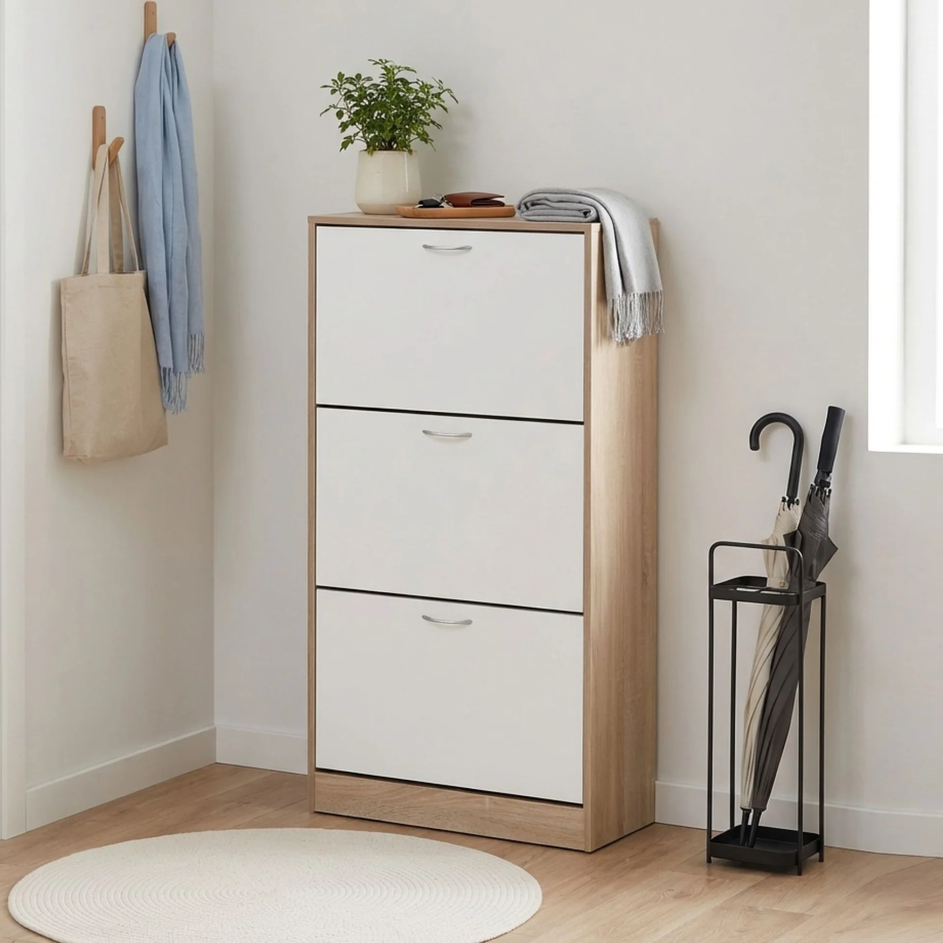 Matilda 3 Drawer Shoe Cabinet Storage Rack - Oak