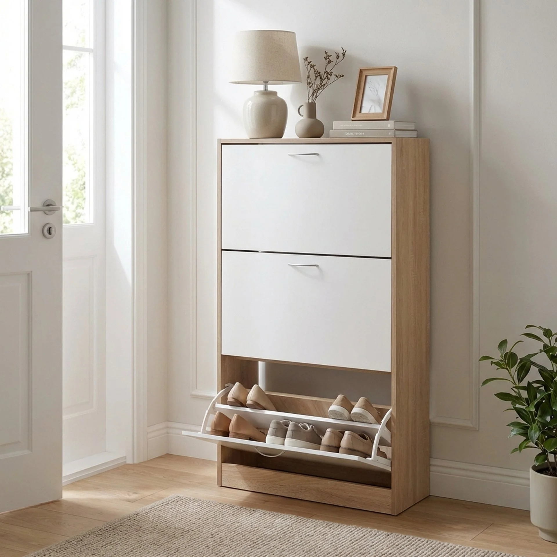 Matilda 3 Drawer Shoe Cabinet Storage Rack - Oak - Image 2