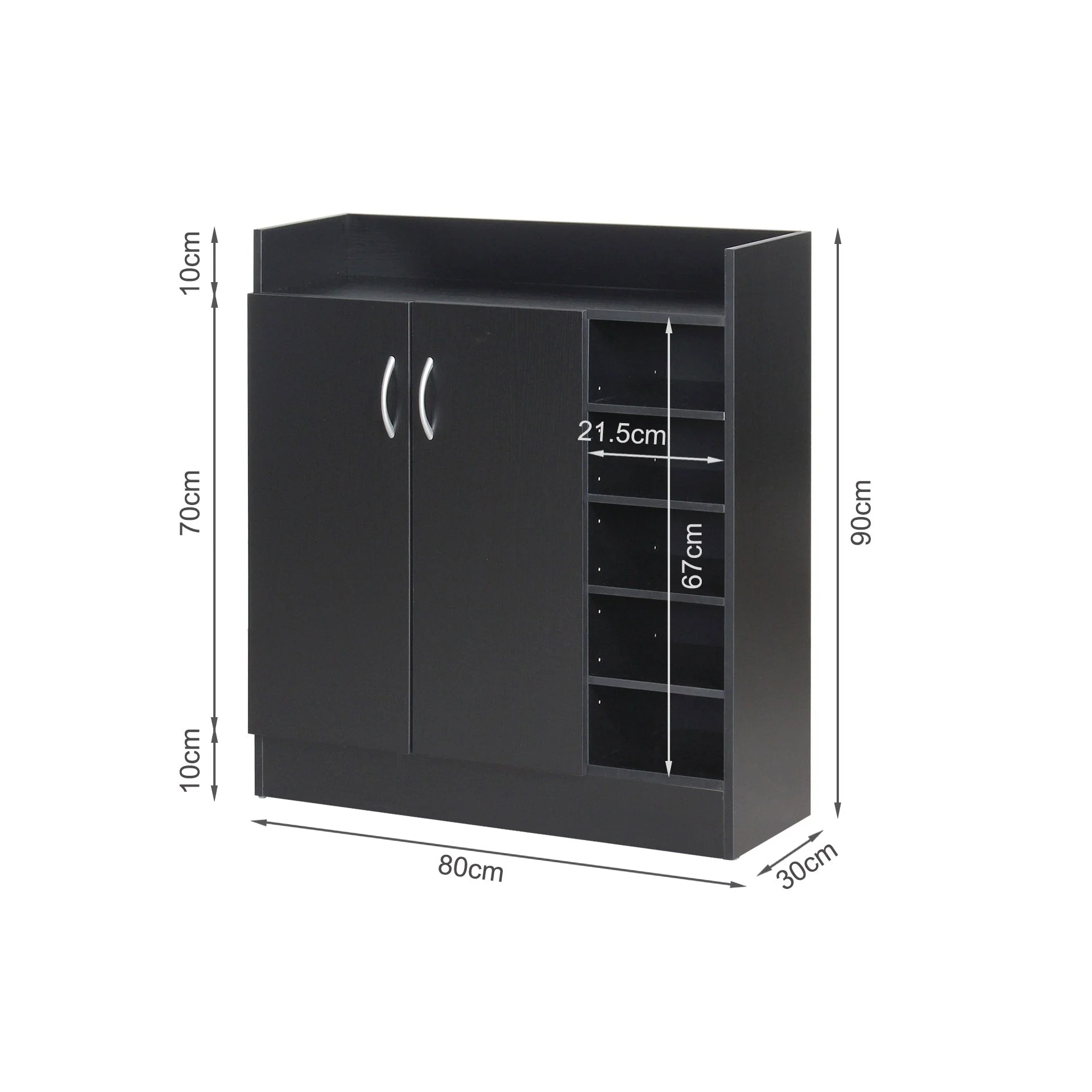 Maui 2 Door Shoe Cabinet Storage Rack - Black - Image 8