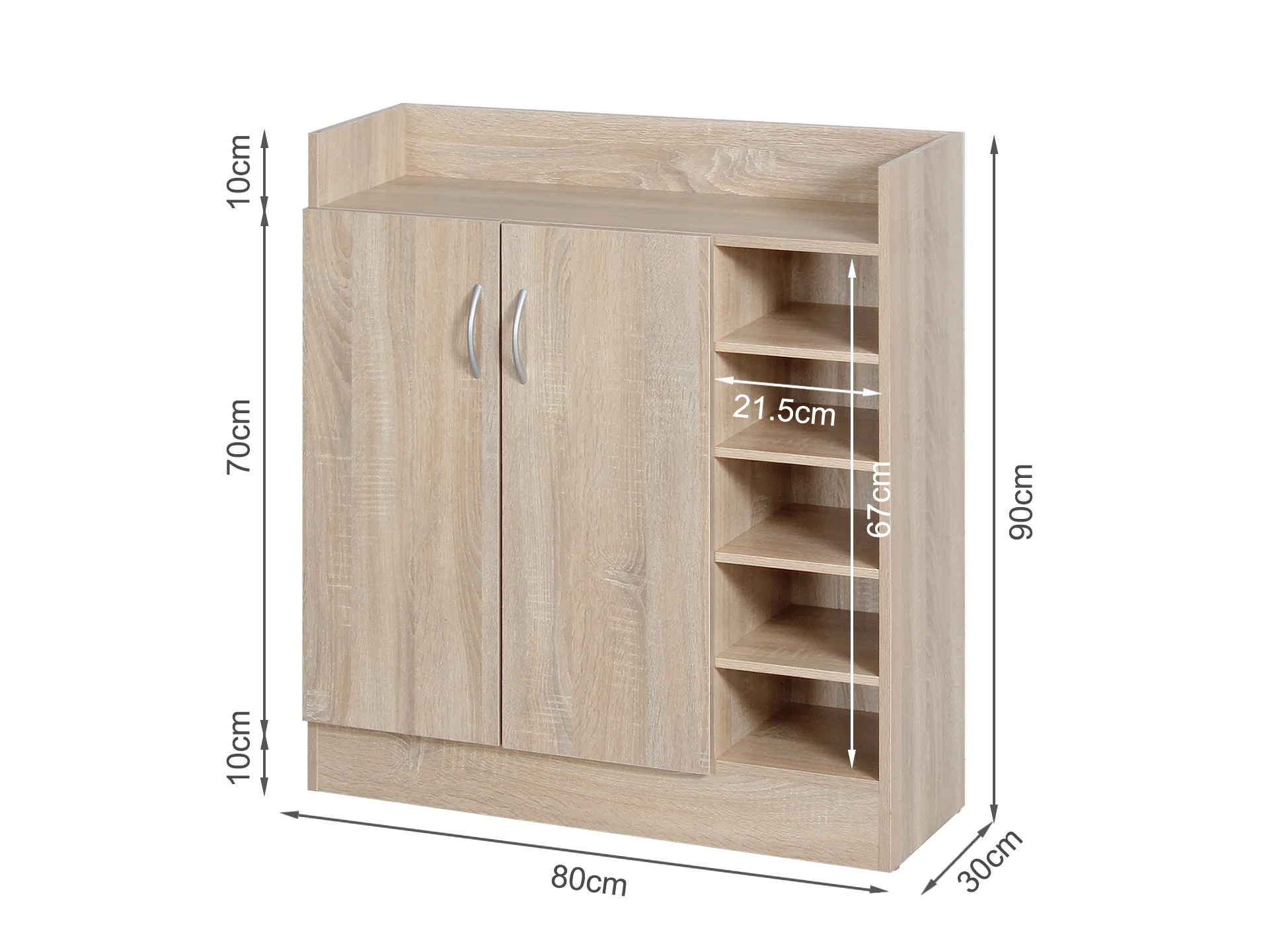 Maui 2 Door Shoe Cabinet Storage Rack - Oak - Image 10