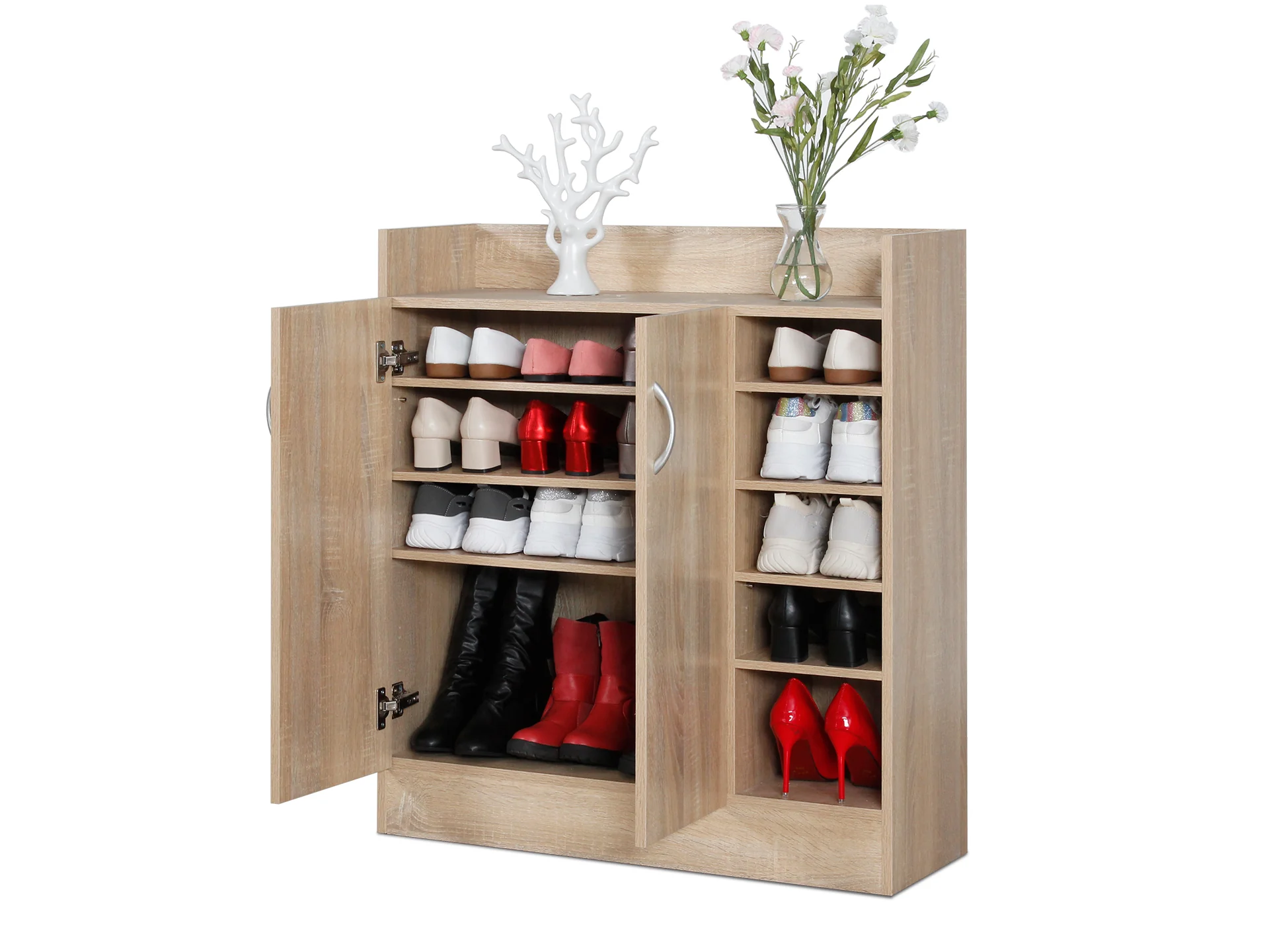 Maui 2 Door Shoe Cabinet Storage Rack - Oak - Image 3