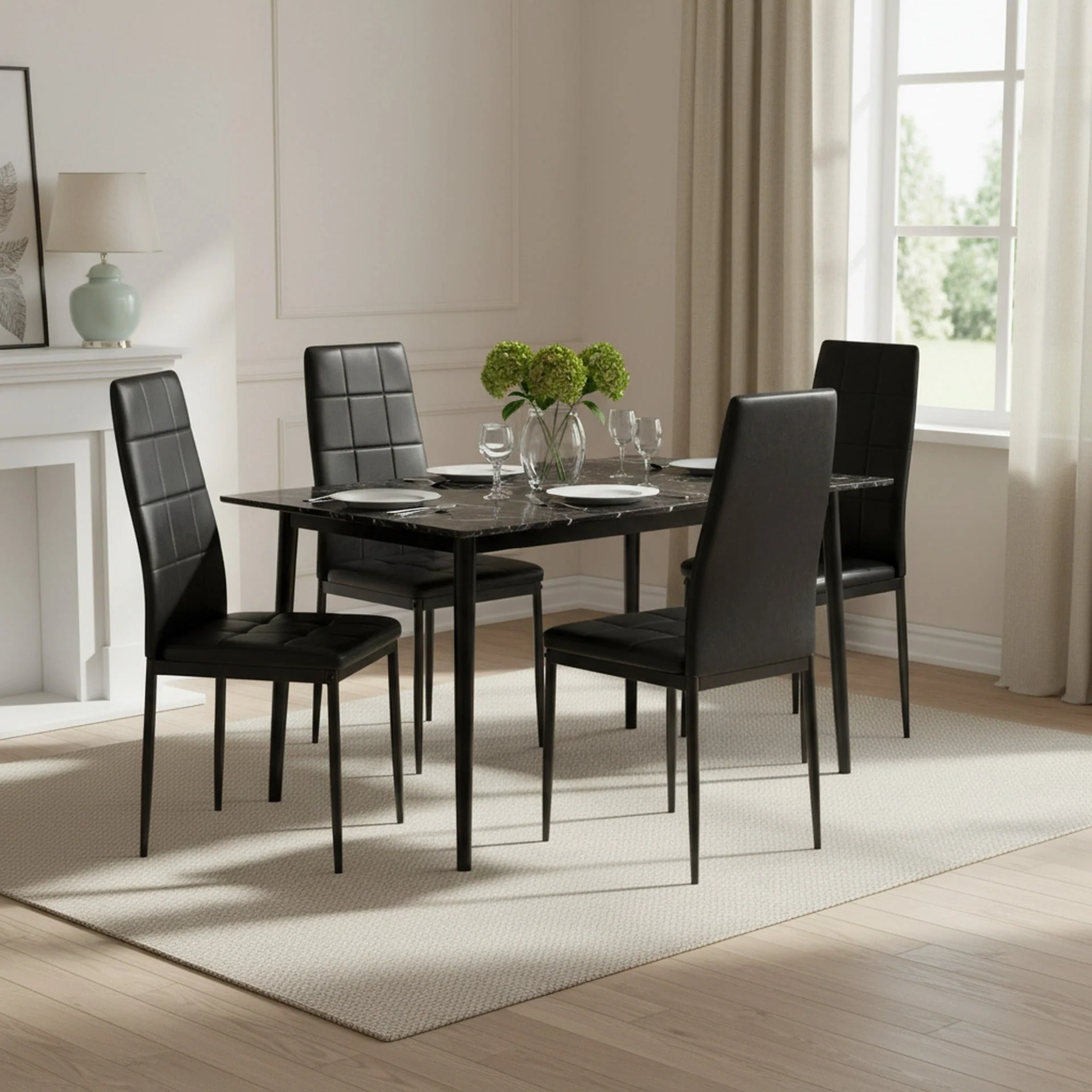 Mauro PU Leather Dining Chair - Set of 4 - Black
