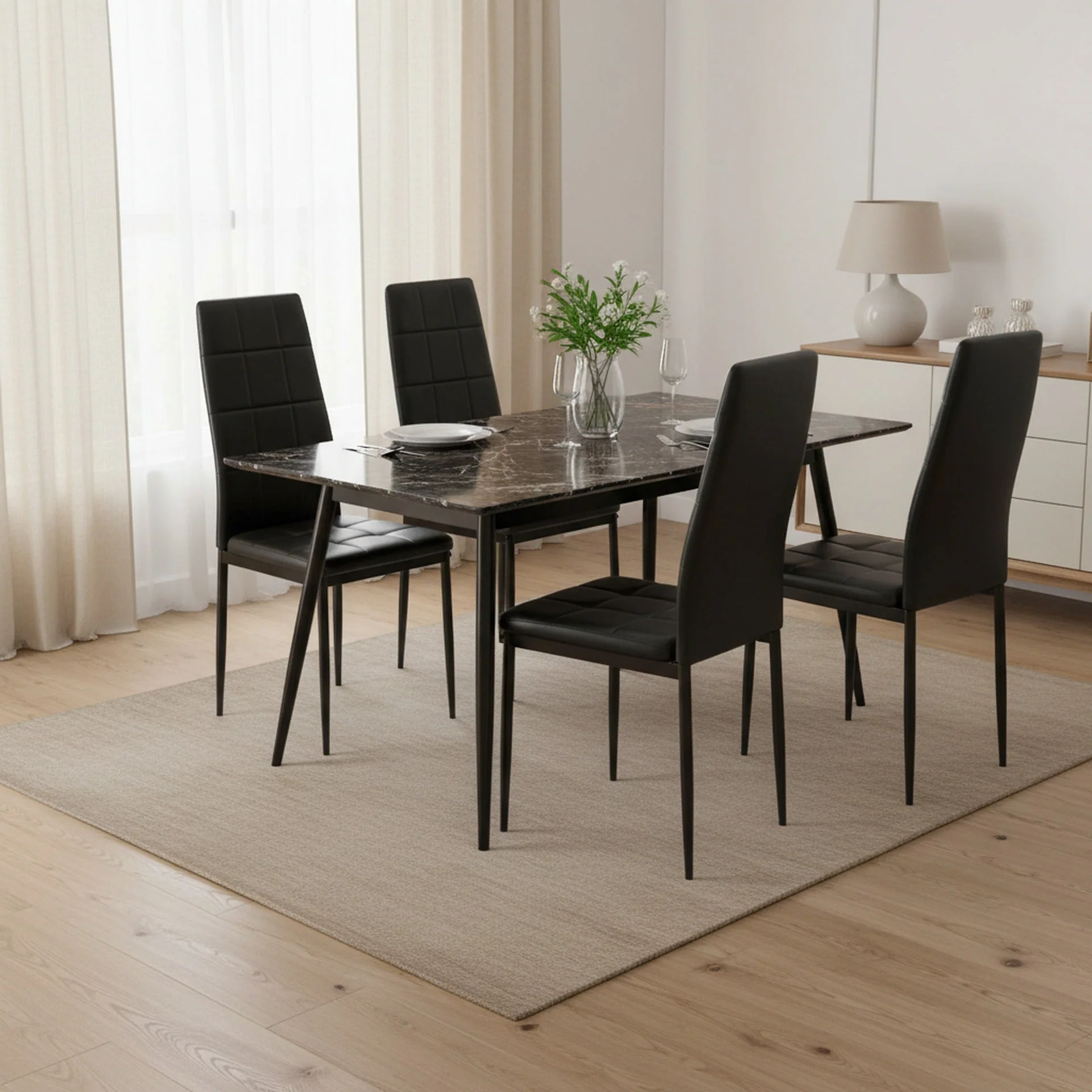 Mauro PU Leather Dining Chair - Set of 4 - Black - Image 2
