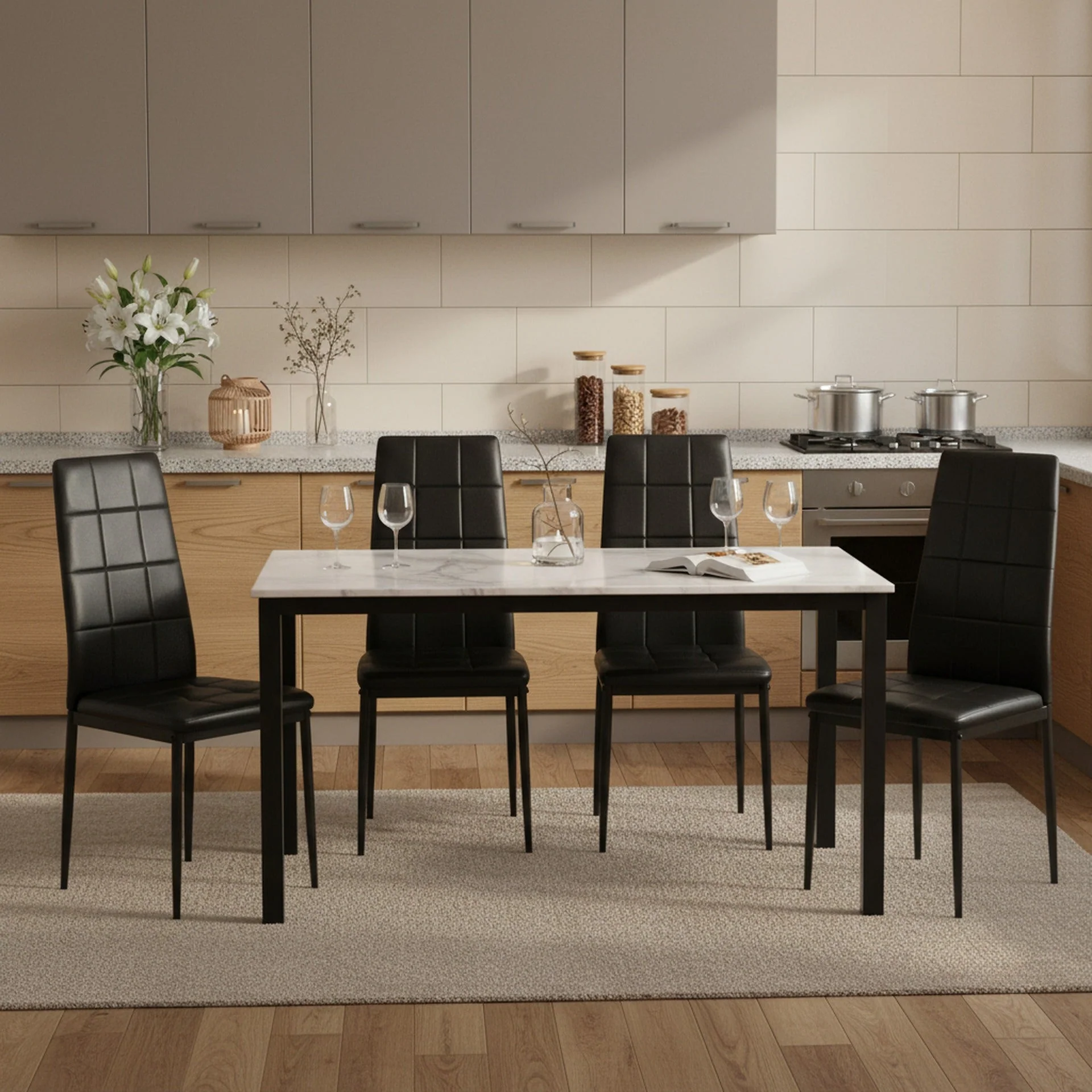 Mauro PU Leather Dining Chair - Set of 4 - Black - Image 3