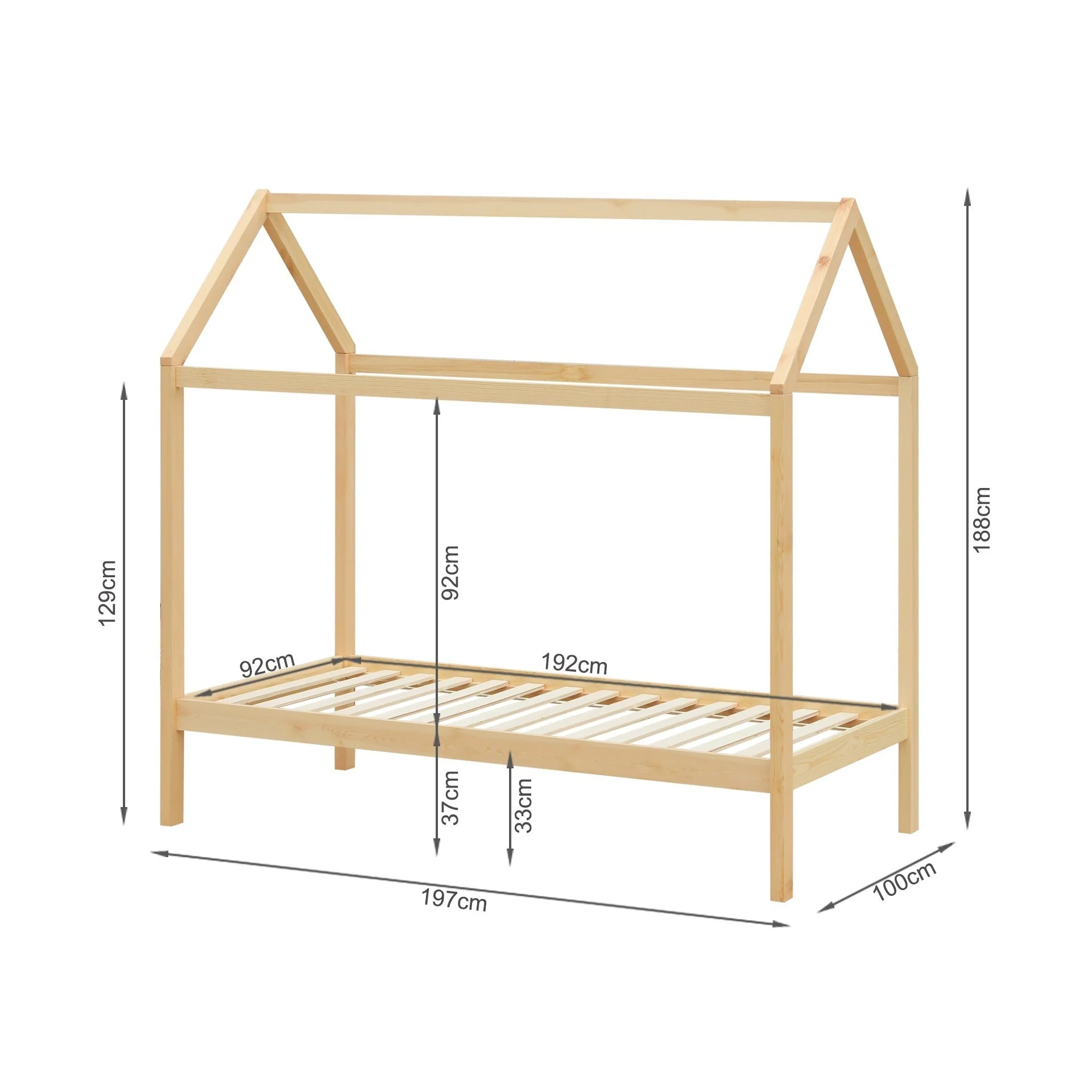 Mayon Single Wooden House Bed Frame - Oak - Image 11