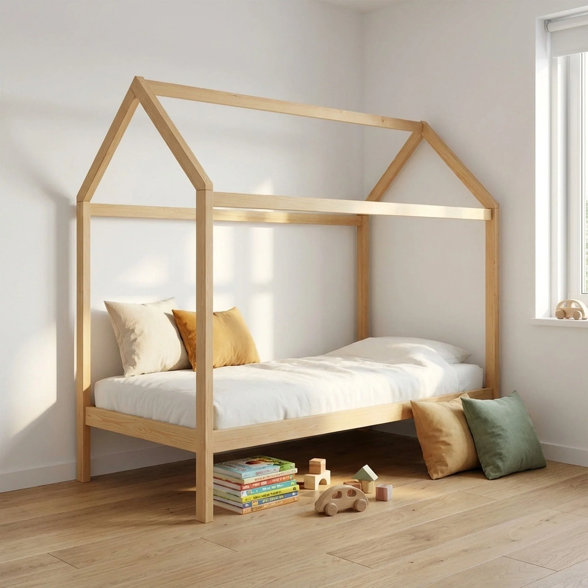 Mayon Single Wooden House Bed Frame - Oak - Image 3