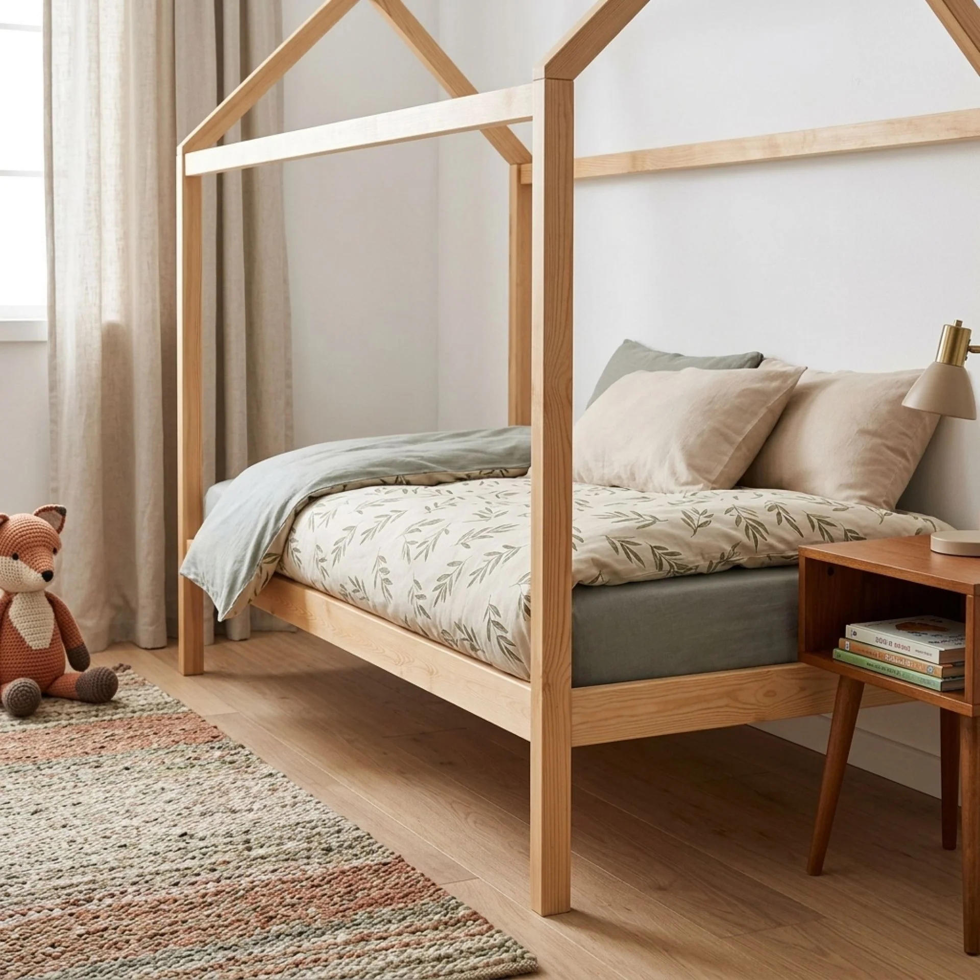 Mayon Single Wooden House Bed Frame - Oak - Image 4
