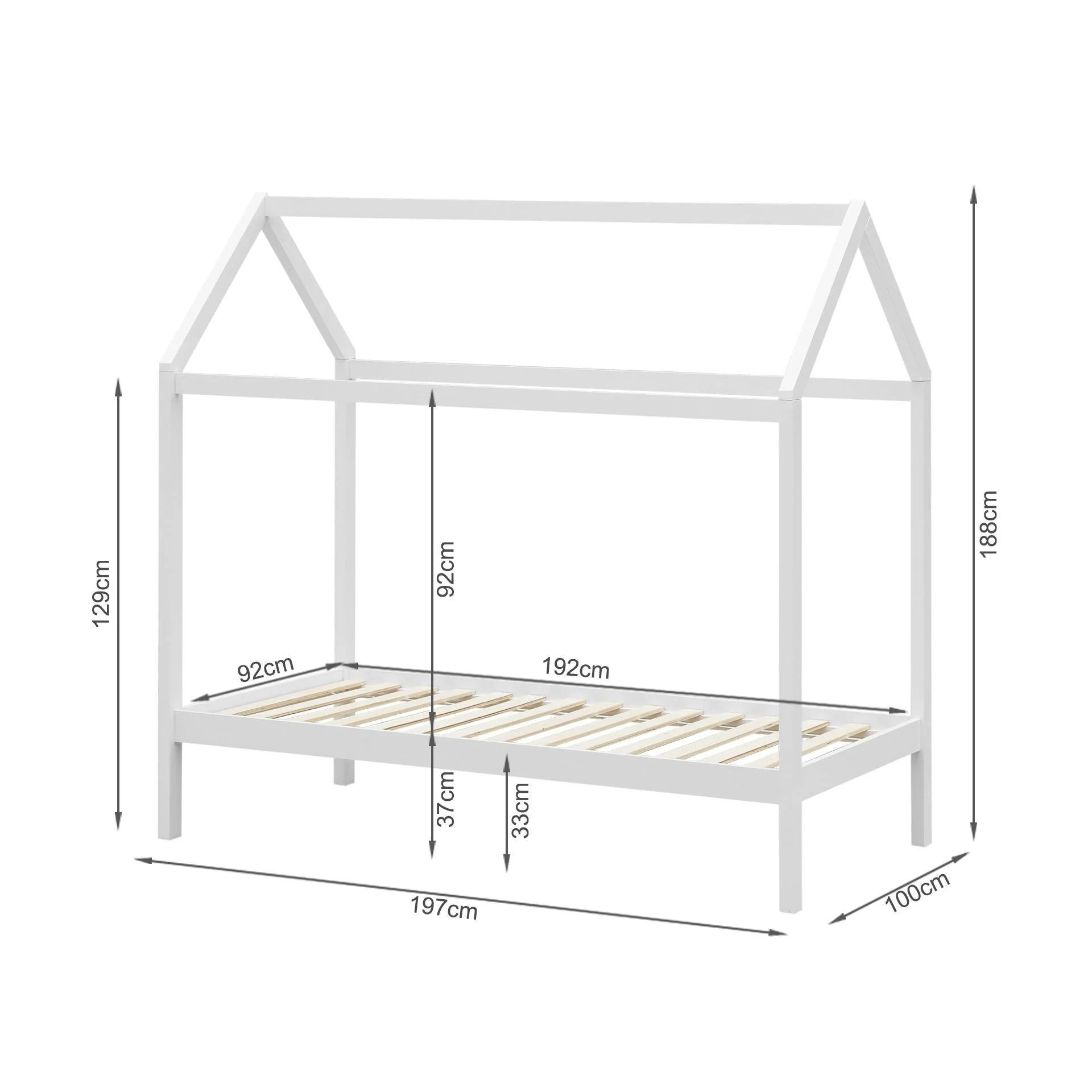 Mayon Single Wooden House Bed Frame - White - Image 12