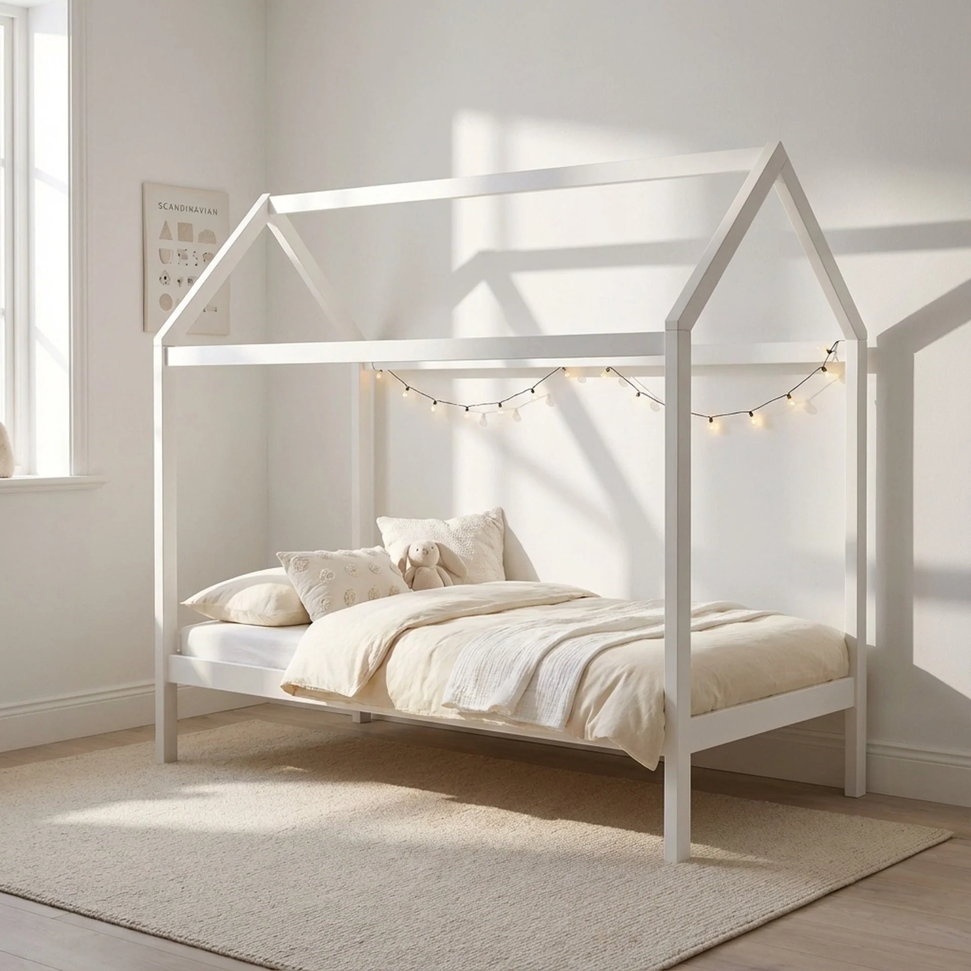 Mayon Single Wooden House Bed Frame - White - Image 3