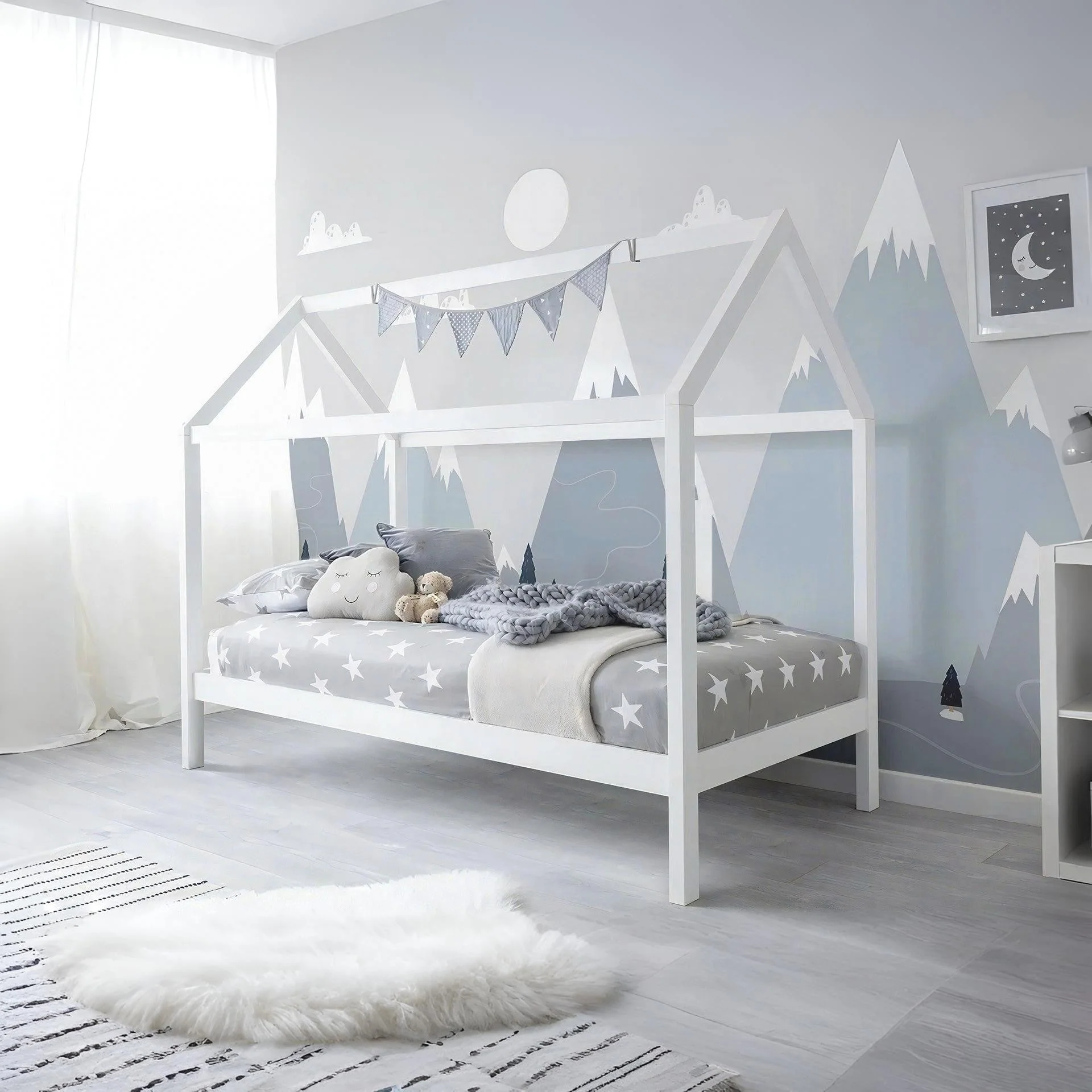 Mayon Single Wooden House Bed Frame - White - Image 4