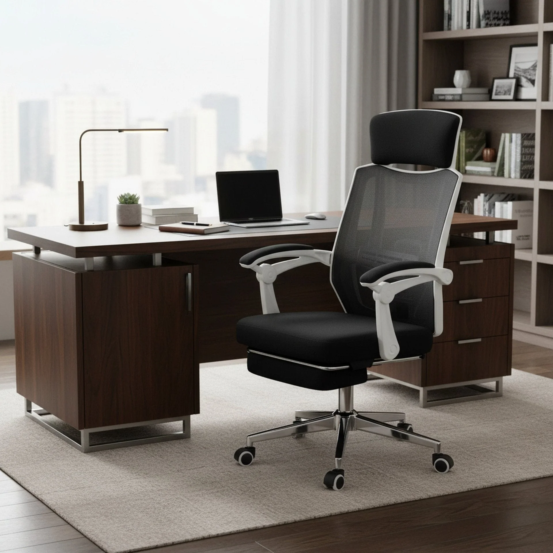 Melissa Office Chair with Footrest - Black + White - Image 2