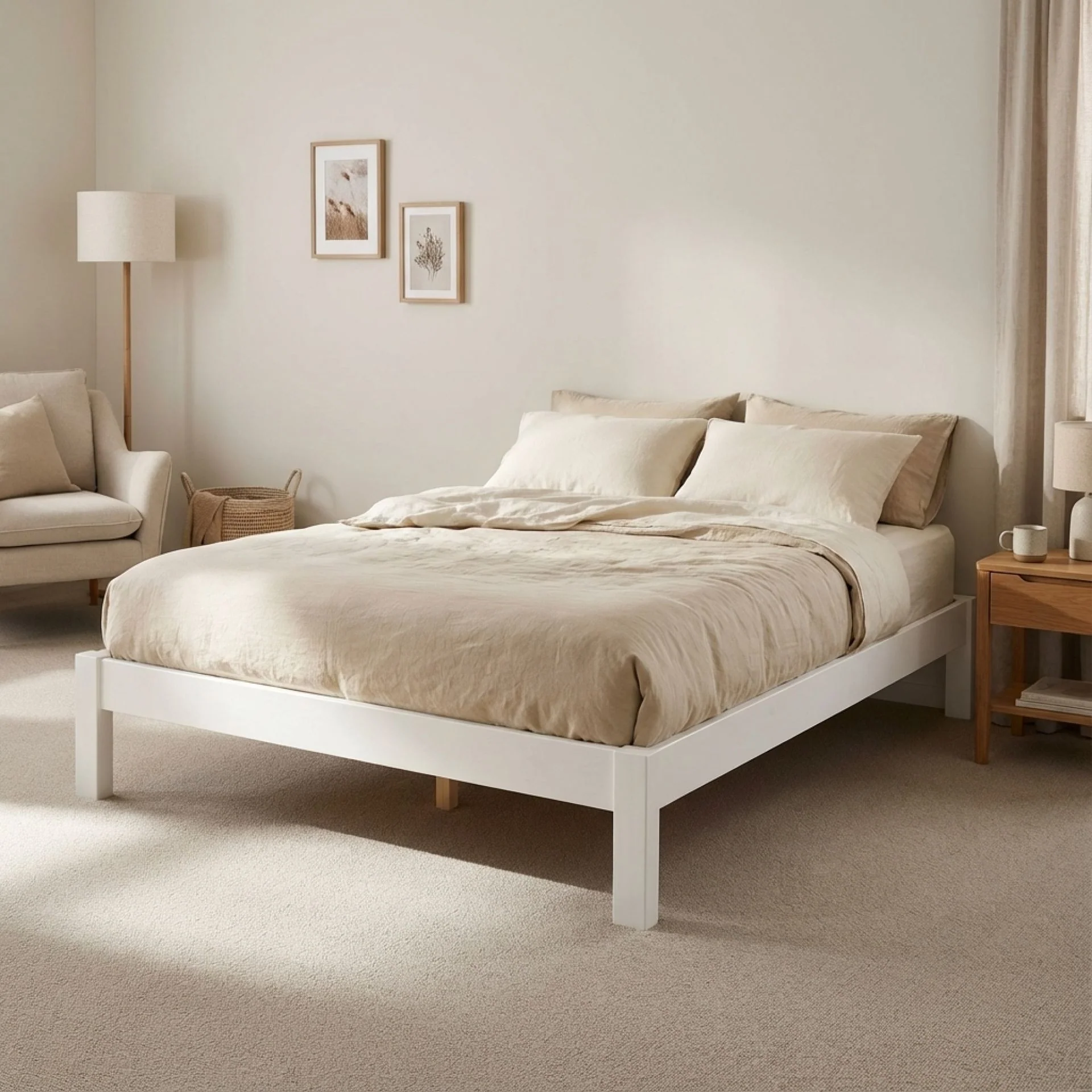 Meri Double Wooden Bed Frame - White - Image 3